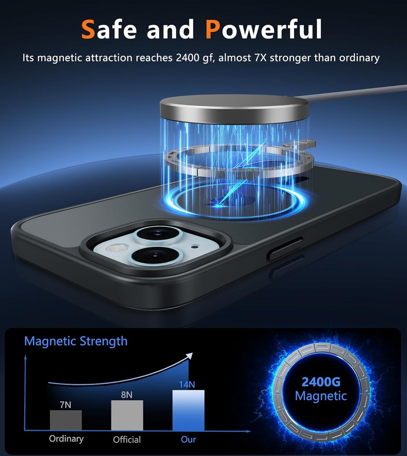 imageFNTCASE for iPhone 15 Pro Case Compatible with Magsafe Translucent Matte Magnetic Phone Cover Military Grade Drop Protection Shockproof Protective Cases BlackBlack