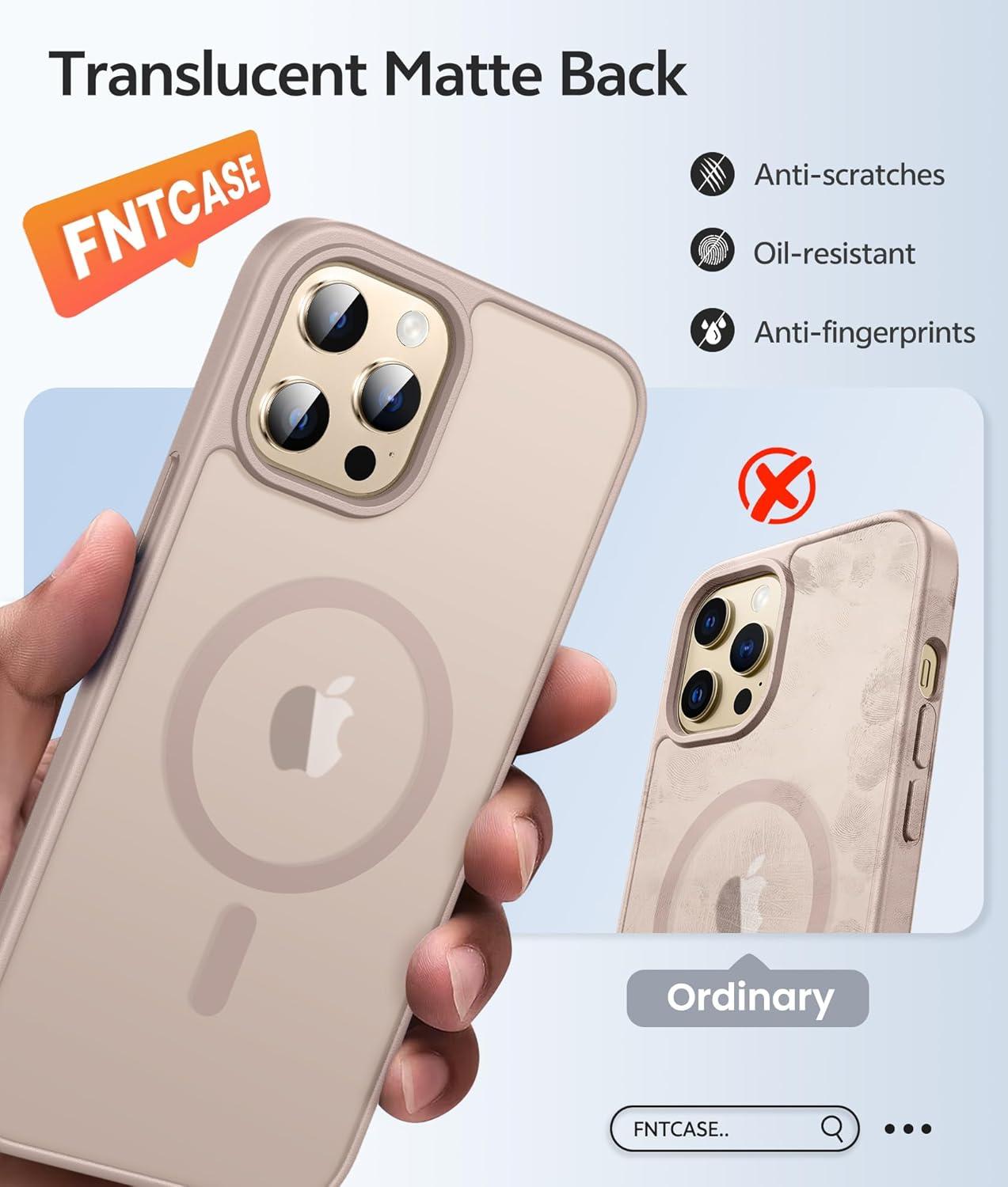 imageFNTCASE for iPhone 15 Pro Case Compatible with Magsafe Translucent Matte Magnetic Phone Cover Military Grade Drop Protection Shockproof Protective Cases BlackDesert Gold
