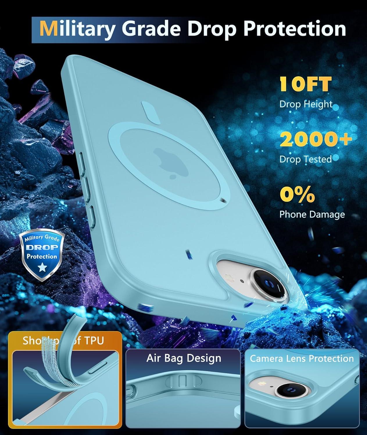 imageFNTCASE for iPhone 15 Pro Case Compatible with Magsafe Translucent Matte Magnetic Phone Cover Military Grade Drop Protection Shockproof Protective Cases BlackTeal