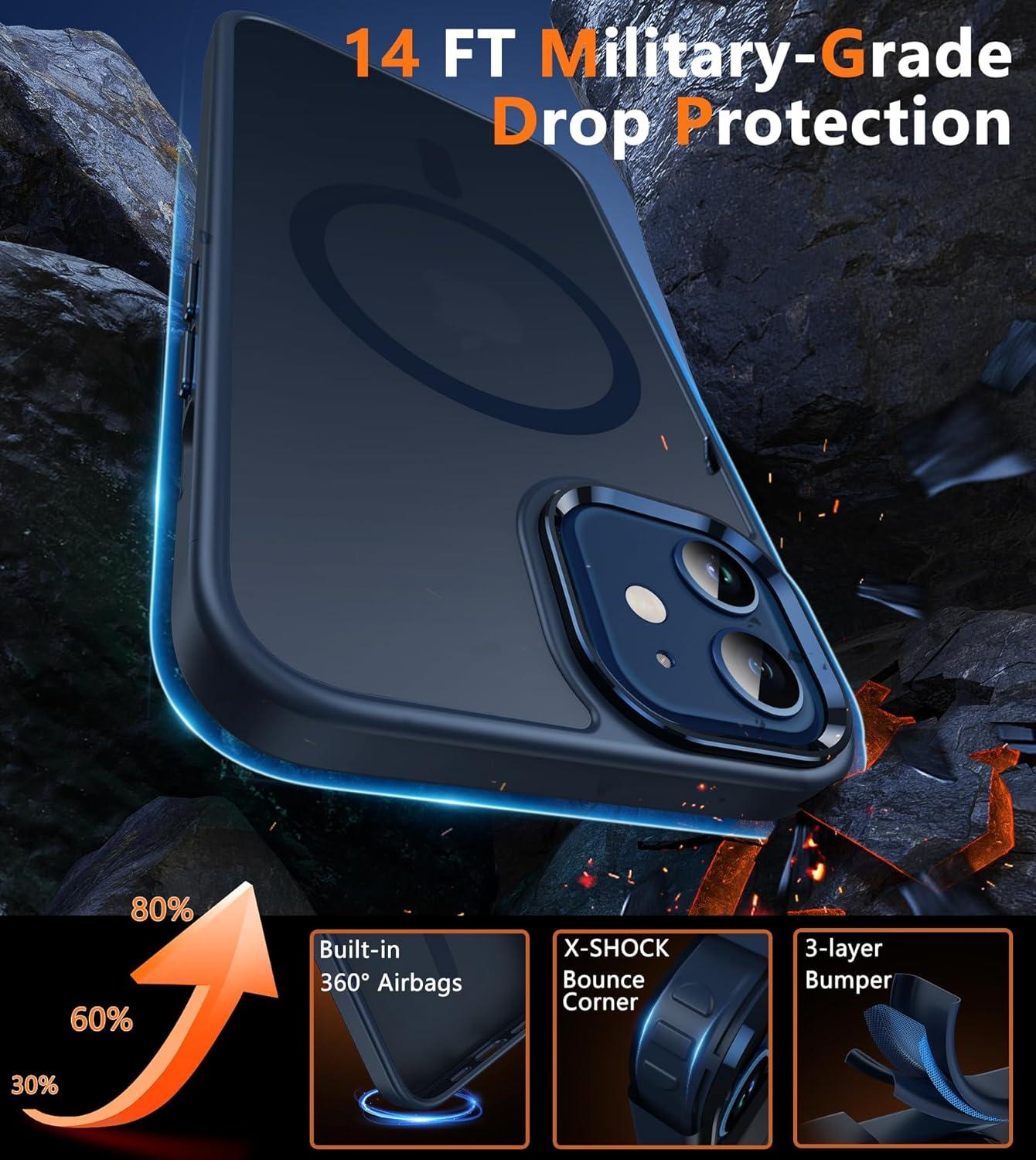 imageFNTCASE for iPhone 15 Pro Case Compatible with Magsafe Translucent Matte Magnetic Phone Cover Military Grade Drop Protection Shockproof Protective Cases BlackBlue