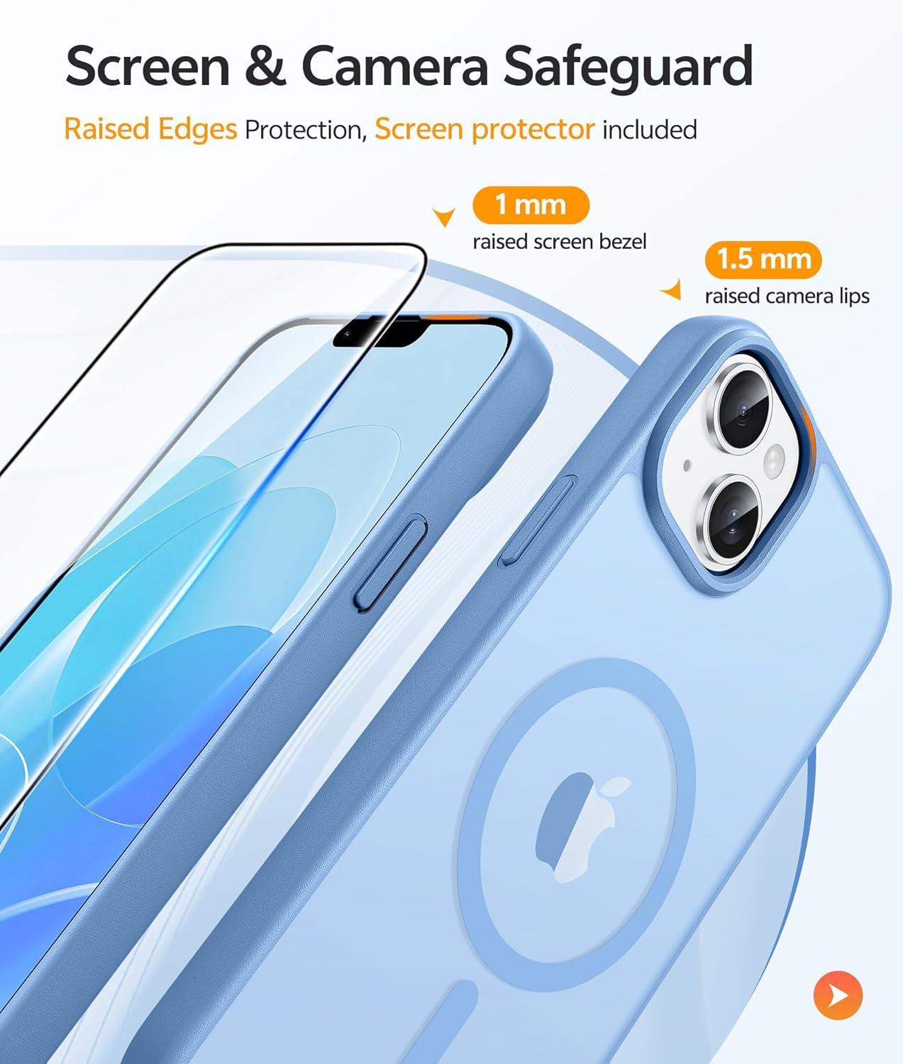 imageFNTCASE for iPhone 15 Pro Case Compatible with Magsafe Translucent Matte Magnetic Phone Cover Military Grade Drop Protection Shockproof Protective Cases BlackLight Blue