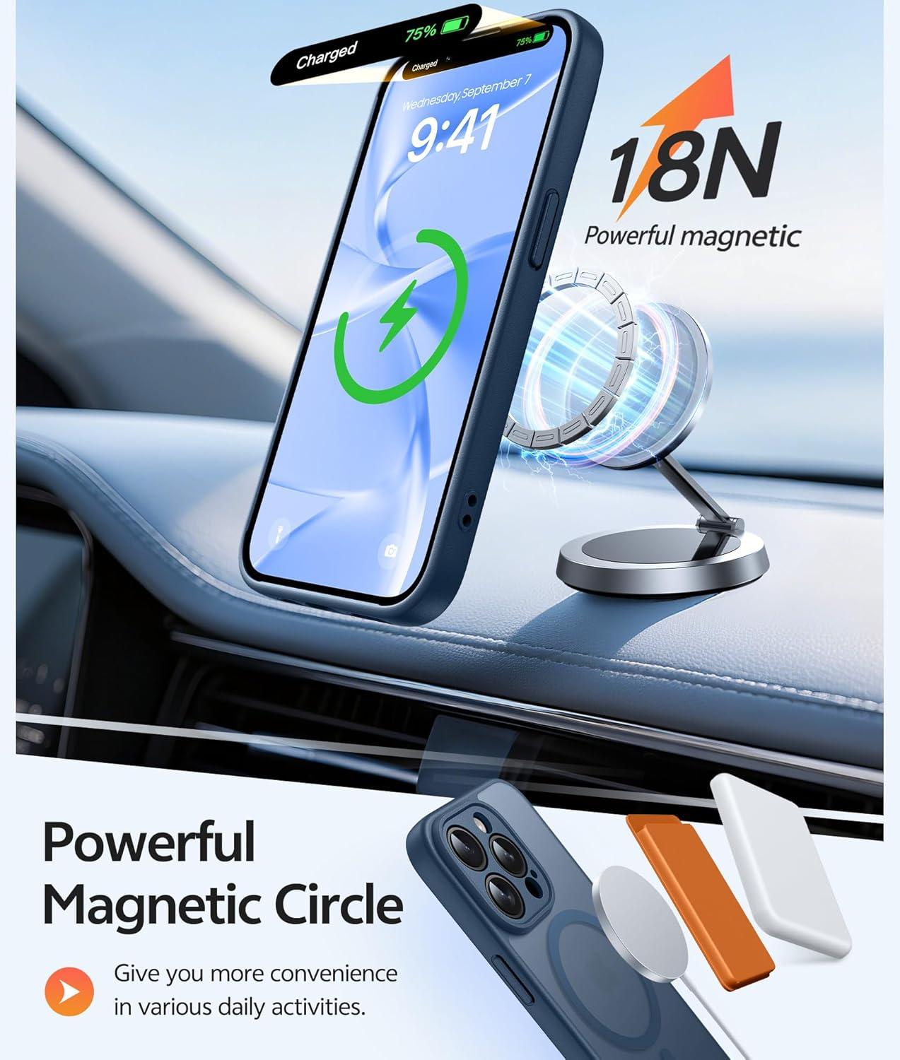 imageFNTCASE for iPhone 15 Pro Case Compatible with Magsafe Translucent Matte Magnetic Phone Cover Military Grade Drop Protection Shockproof Protective Cases BlackBlue
