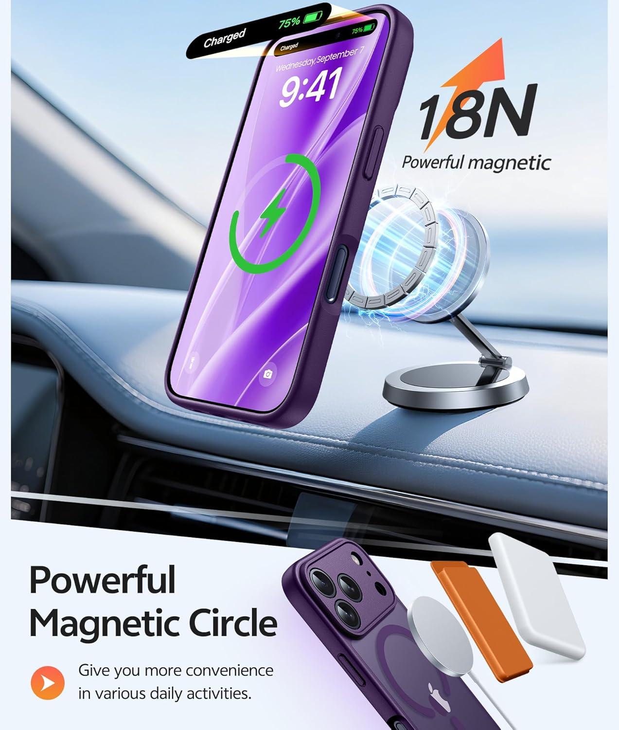 imageFNTCASE for iPhone 15 Pro Case Compatible with Magsafe Translucent Matte Magnetic Phone Cover Military Grade Drop Protection Shockproof Protective Cases BlackPurple