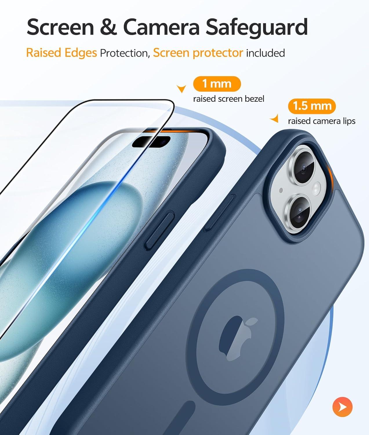 imageFNTCASE for iPhone 15 Pro Case Compatible with Magsafe Translucent Matte Magnetic Phone Cover Military Grade Drop Protection Shockproof Protective Cases BlackBlue
