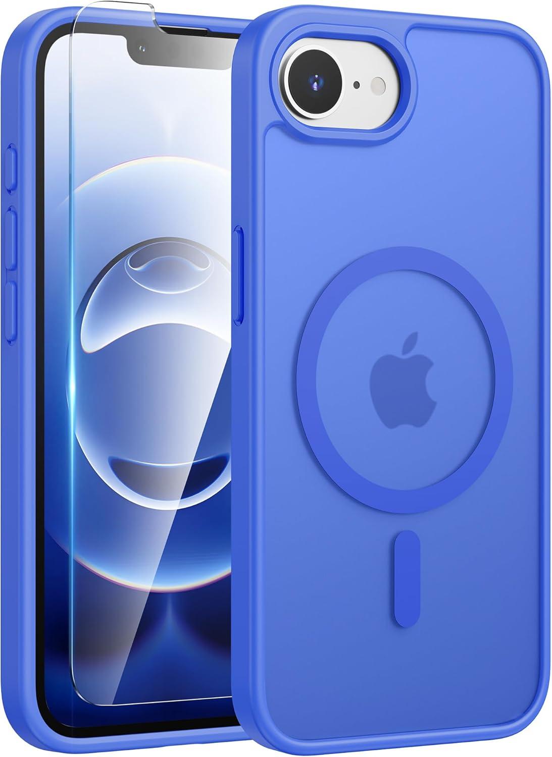 imageFNTCASE for iPhone 15 Pro Case Compatible with Magsafe Translucent Matte Magnetic Phone Cover Military Grade Drop Protection Shockproof Protective Cases BlackUltramarine