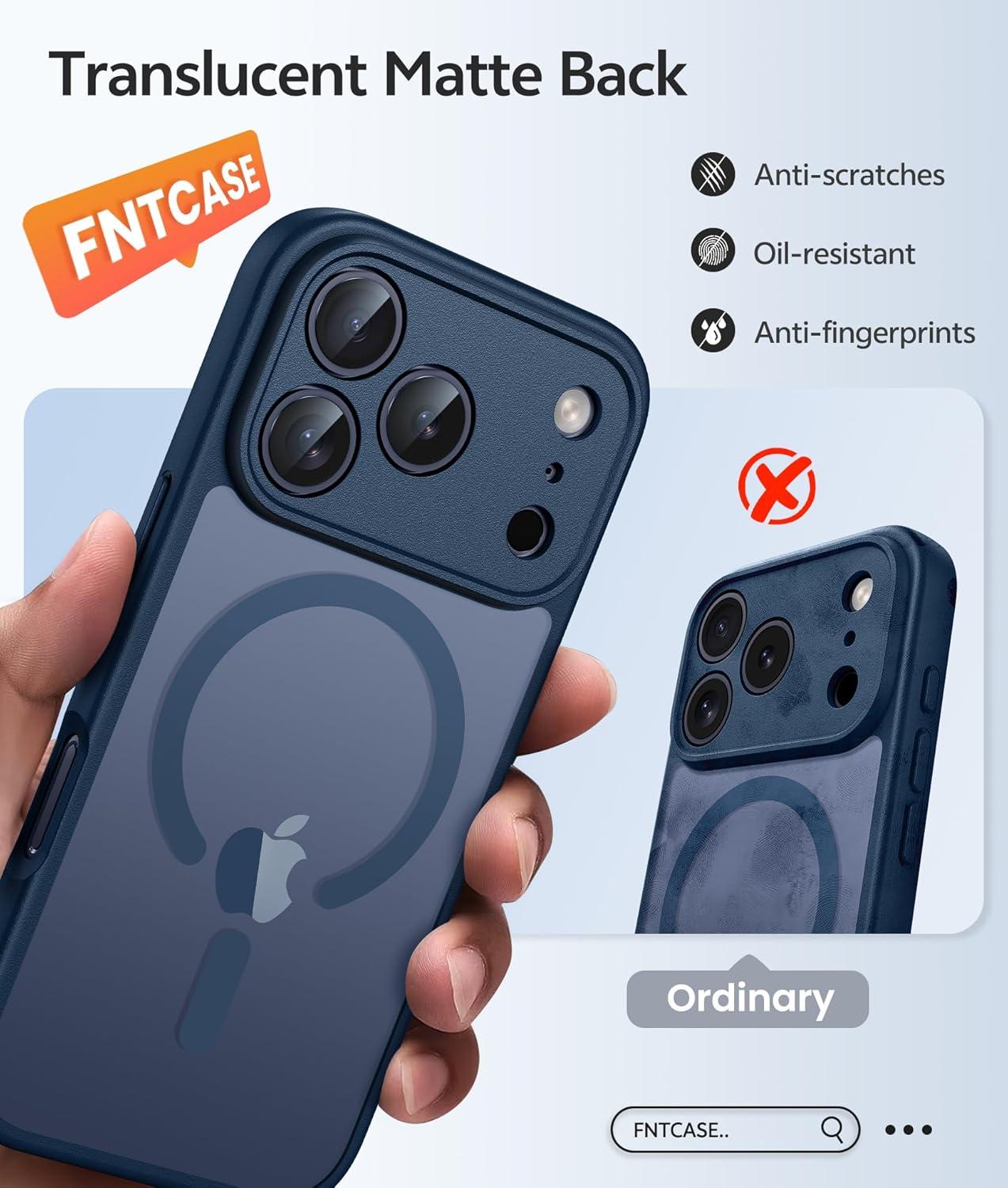 imageFNTCASE for iPhone 15 Pro Case Compatible with Magsafe Translucent Matte Magnetic Phone Cover Military Grade Drop Protection Shockproof Protective Cases BlackBlue