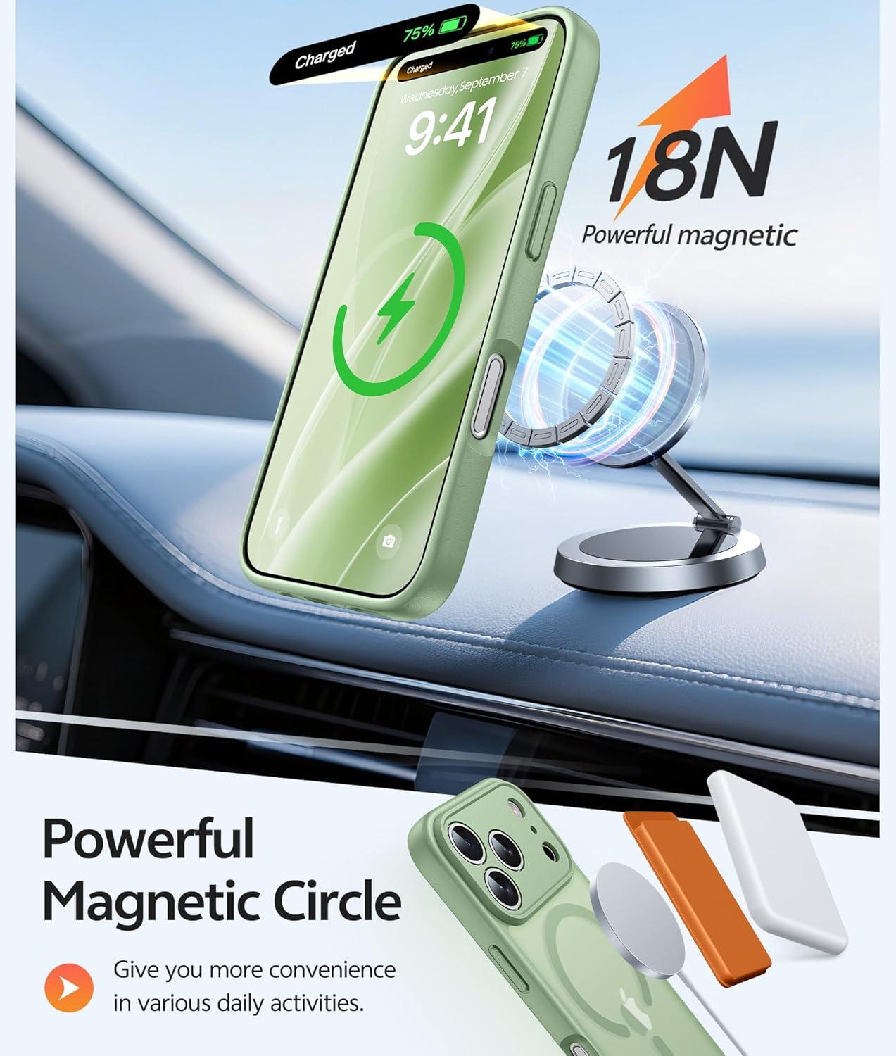 imageFNTCASE for iPhone 15 Pro Case Compatible with Magsafe Translucent Matte Magnetic Phone Cover Military Grade Drop Protection Shockproof Protective Cases BlackLight Moss