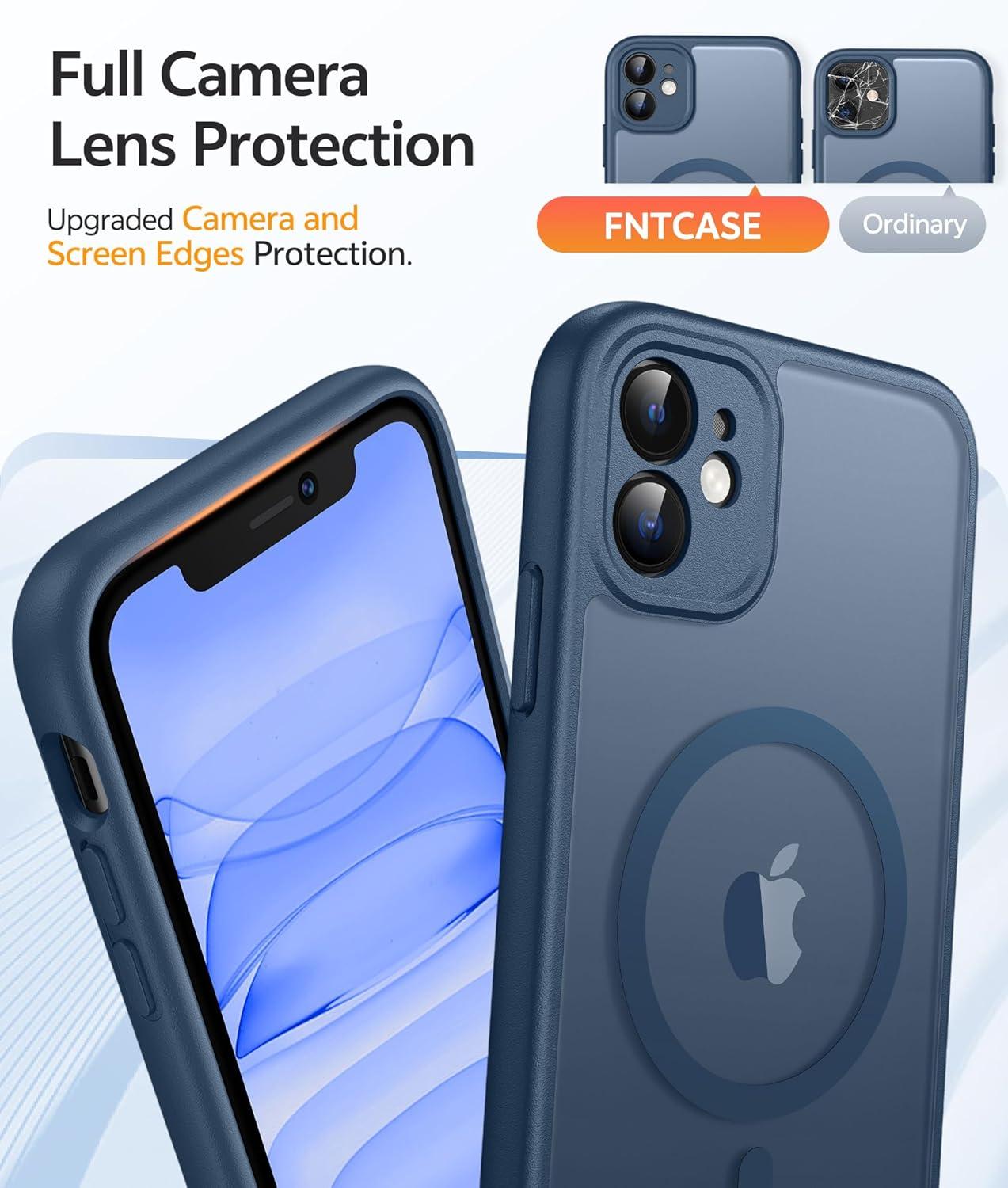 imageFNTCASE for iPhone 15 Pro Case Compatible with Magsafe Translucent Matte Magnetic Phone Cover Military Grade Drop Protection Shockproof Protective Cases BlackBlue