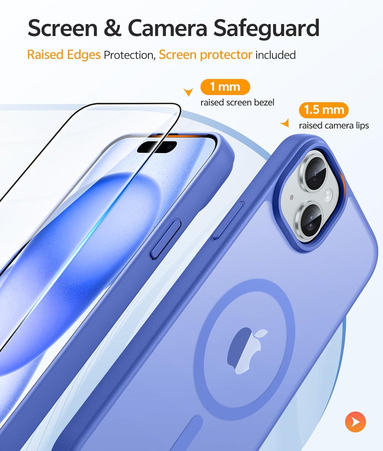 imageFNTCASE for iPhone 15 Pro Case Compatible with Magsafe Translucent Matte Magnetic Phone Cover Military Grade Drop Protection Shockproof Protective Cases BlackUltramarine