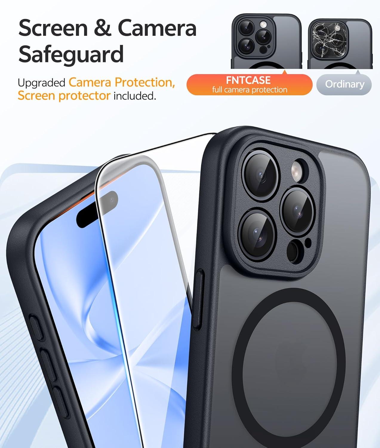 imageFNTCASE for iPhone 15 Pro Case Compatible with Magsafe Translucent Matte Magnetic Phone Cover Military Grade Drop Protection Shockproof Protective Cases BlackBlack
