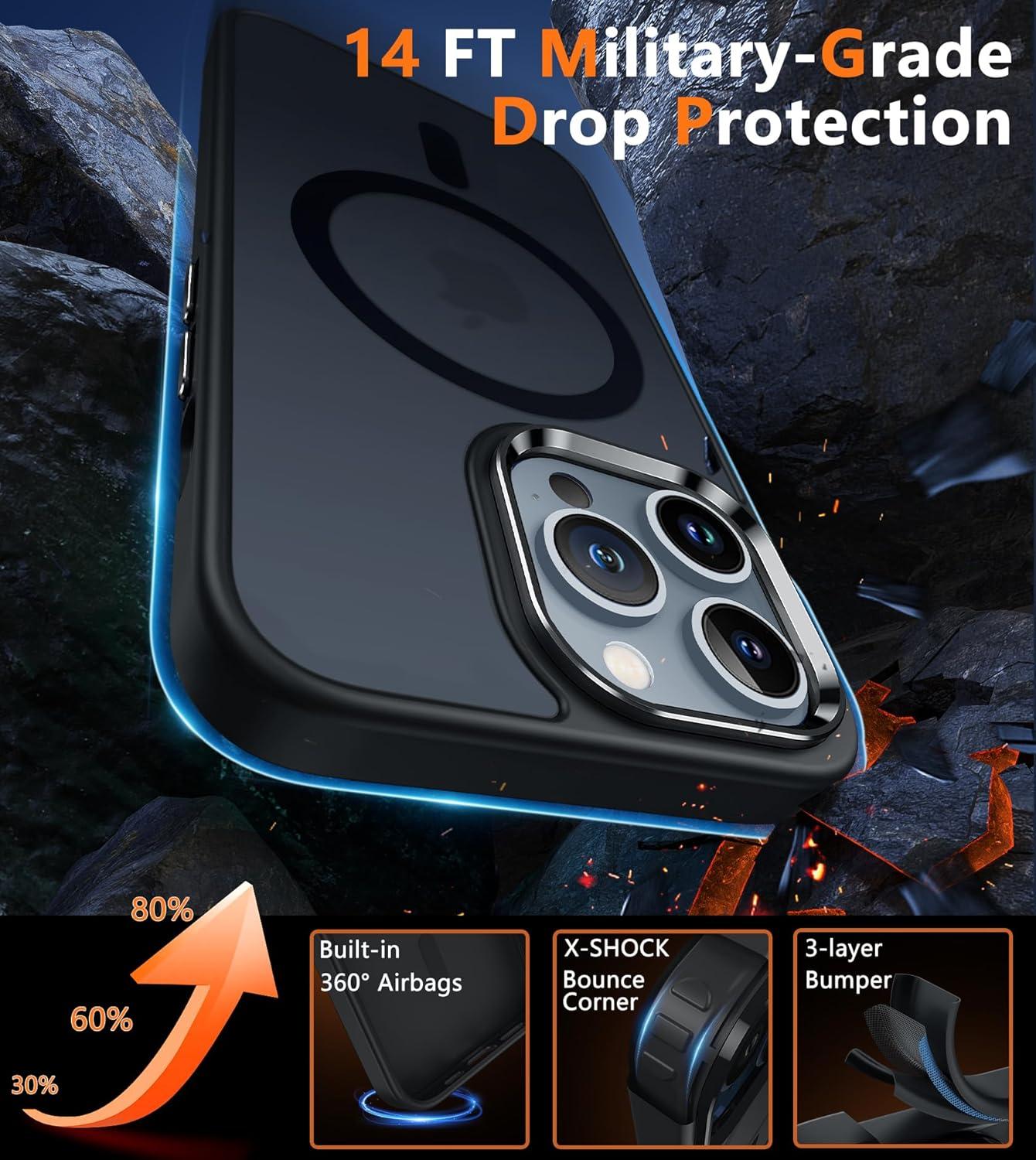 imageFNTCASE for iPhone 15 Pro Case Compatible with Magsafe Translucent Matte Magnetic Phone Cover Military Grade Drop Protection Shockproof Protective Cases BlackBlack