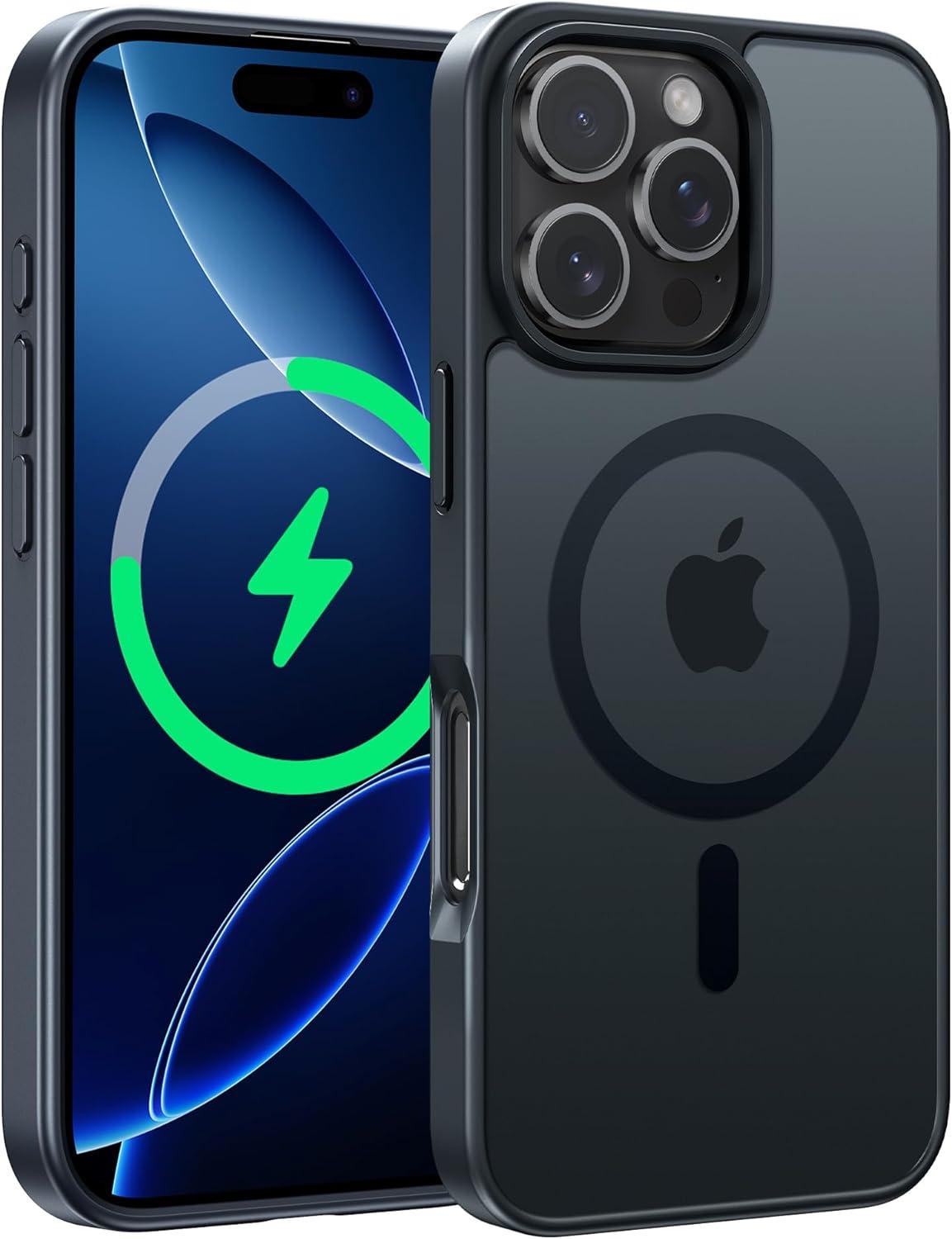 imageFNTCASE for iPhone 15 Pro Case Compatible with Magsafe Translucent Matte Magnetic Phone Cover Military Grade Drop Protection Shockproof Protective Cases BlackBlack