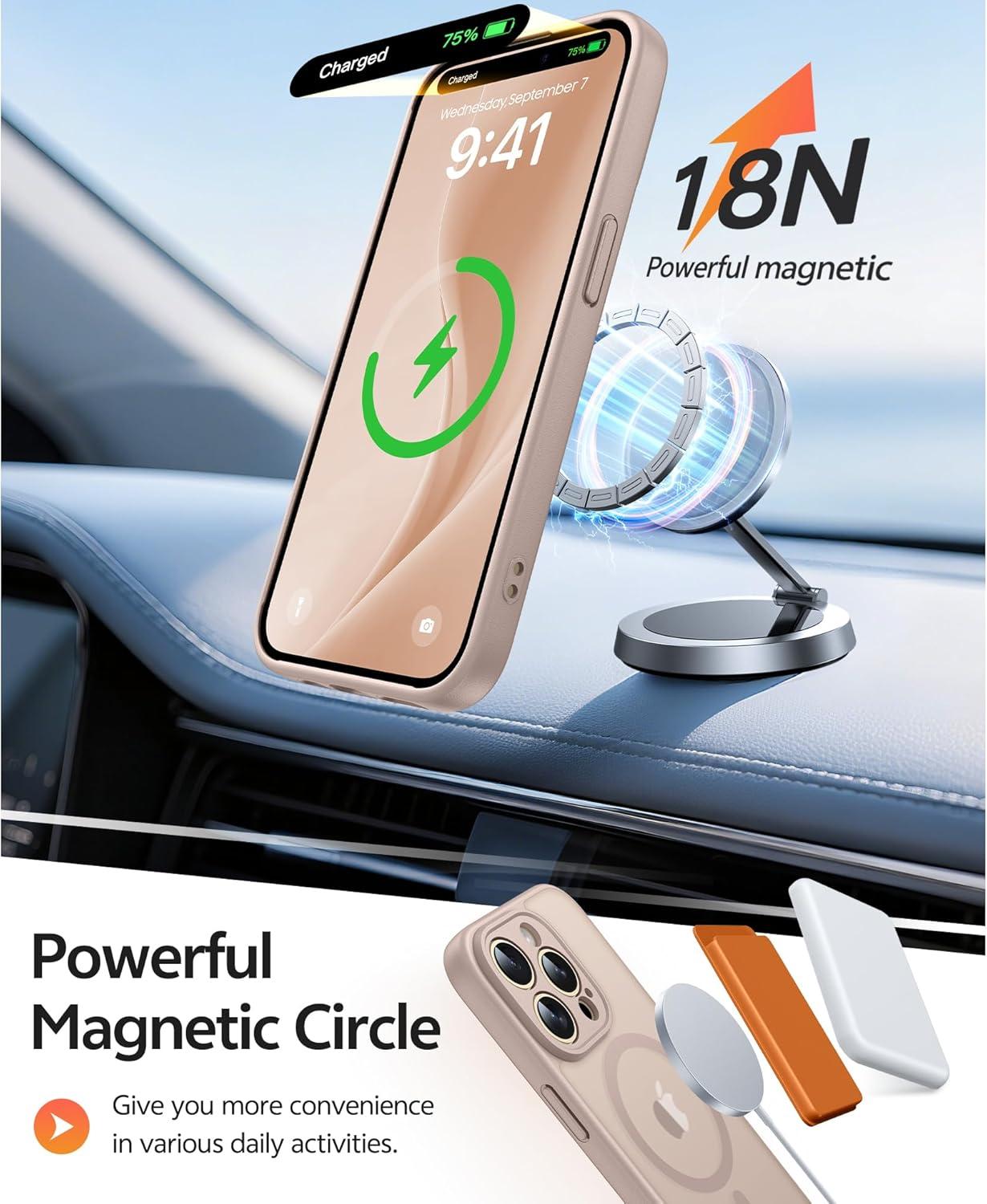 imageFNTCASE for iPhone 15 Pro Case Compatible with Magsafe Translucent Matte Magnetic Phone Cover Military Grade Drop Protection Shockproof Protective Cases BlackDesert Gold