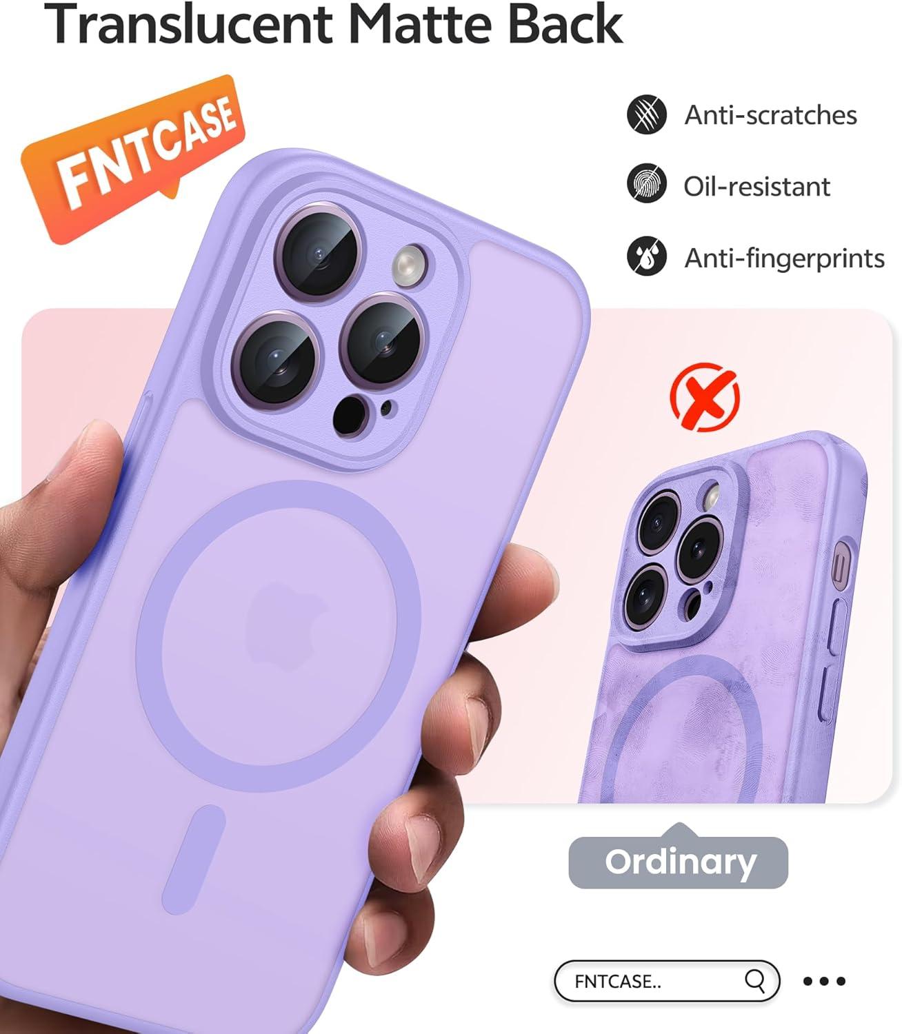 imageFNTCASE for iPhone 15 Pro Case Compatible with Magsafe Translucent Matte Magnetic Phone Cover Military Grade Drop Protection Shockproof Protective Cases BlackLight Purple