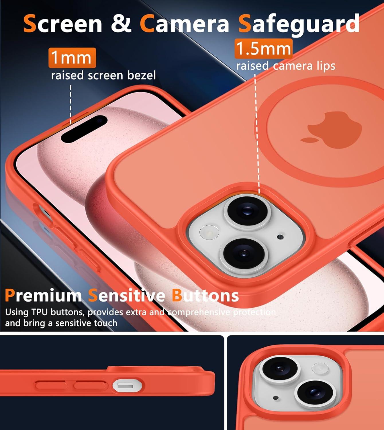 imageFNTCASE for iPhone 15 Pro Case Compatible with Magsafe Translucent Matte Magnetic Phone Cover Military Grade Drop Protection Shockproof Protective Cases BlackOrange