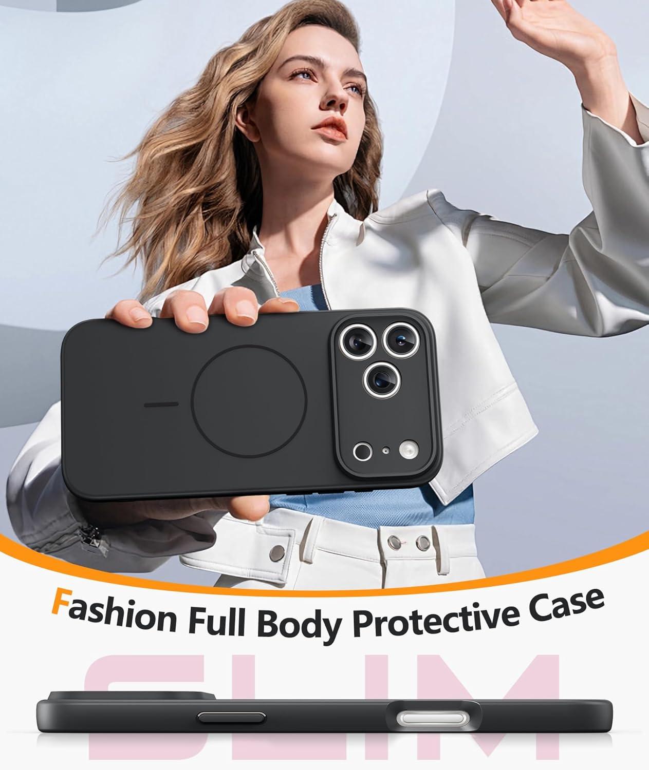 imageFNTCASE for iPhone 15 Pro Case Compatible with Magsafe Translucent Matte Magnetic Phone Cover Military Grade Drop Protection Shockproof Protective Cases BlackFull Black