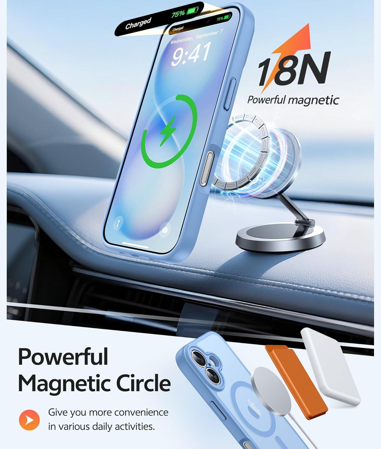 imageFNTCASE for iPhone 15 Pro Case Compatible with Magsafe Translucent Matte Magnetic Phone Cover Military Grade Drop Protection Shockproof Protective Cases BlackLight Blue