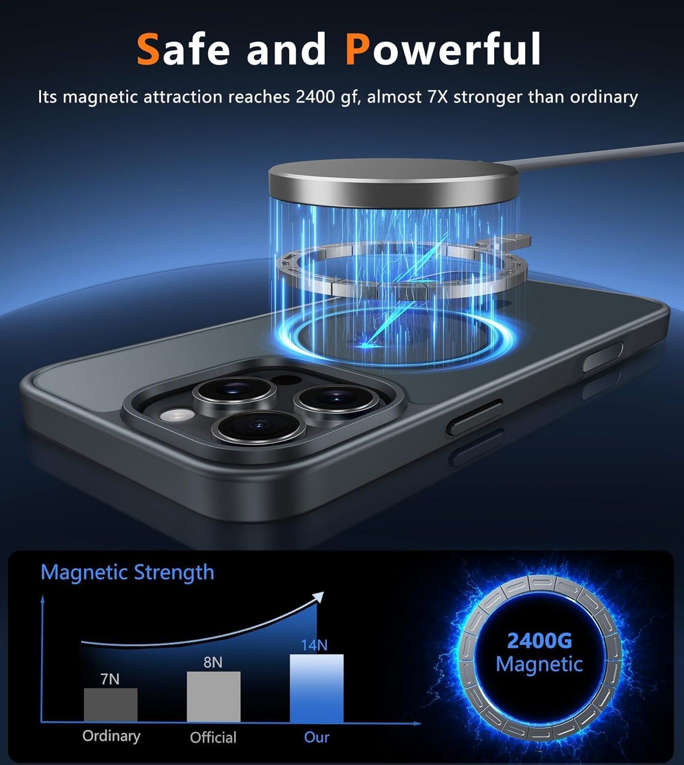imageFNTCASE for iPhone 15 Pro Case Compatible with Magsafe Translucent Matte Magnetic Phone Cover Military Grade Drop Protection Shockproof Protective Cases BlackBlackT