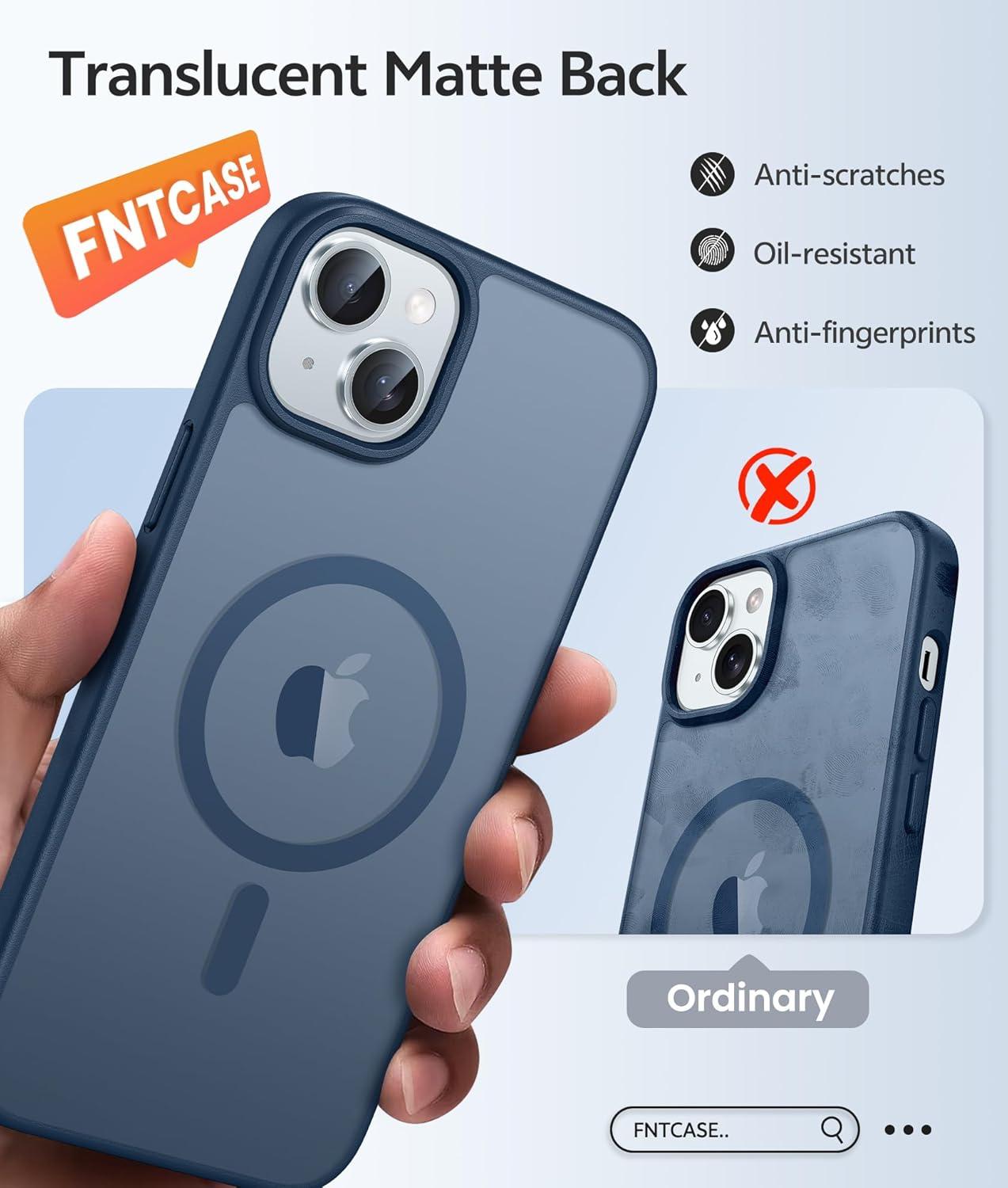 imageFNTCASE for iPhone 15 Pro Case Compatible with Magsafe Translucent Matte Magnetic Phone Cover Military Grade Drop Protection Shockproof Protective Cases BlackBlue