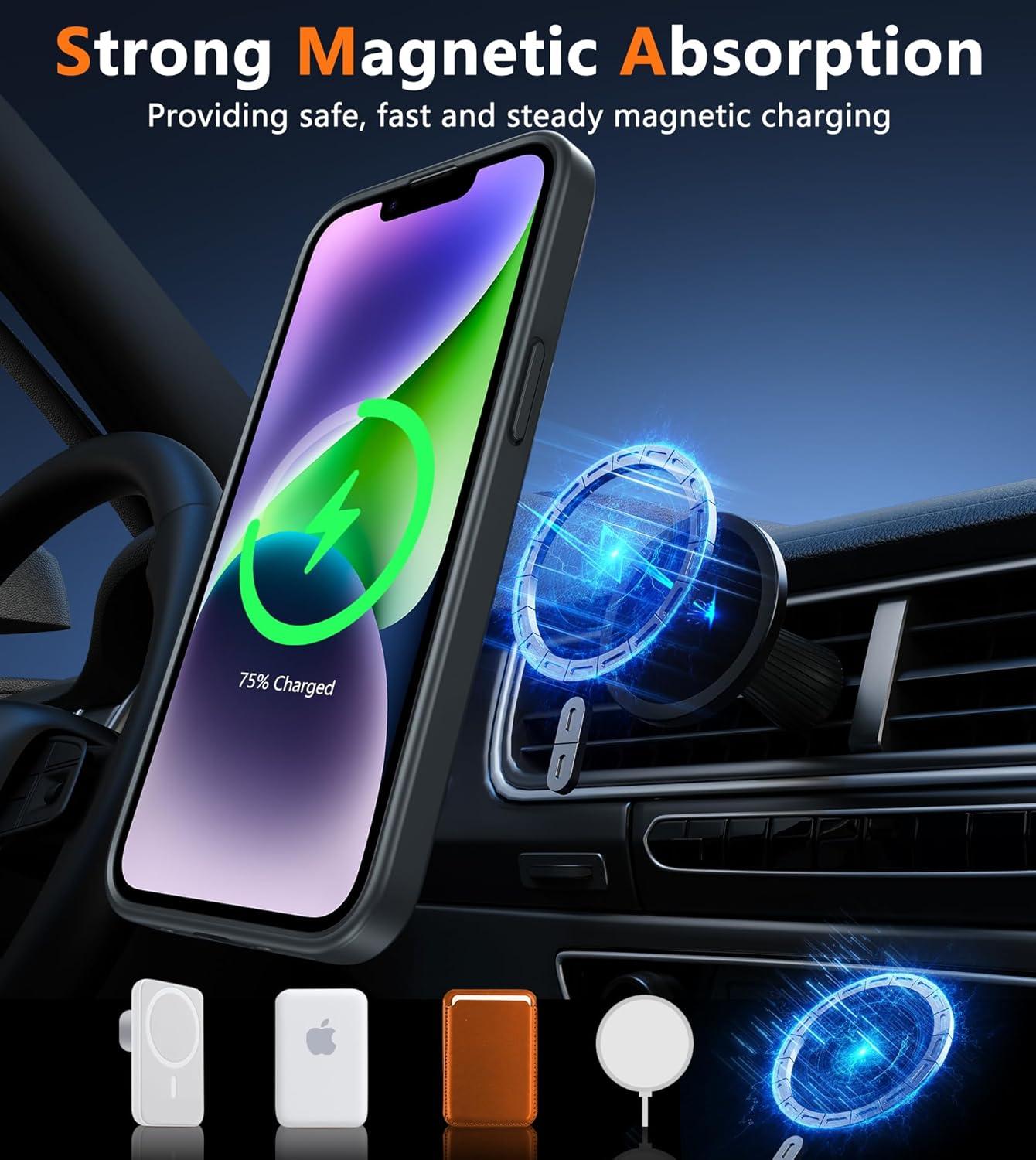 imageFNTCASE for iPhone 15 Pro Case Compatible with Magsafe Translucent Matte Magnetic Phone Cover Military Grade Drop Protection Shockproof Protective Cases BlackBlack