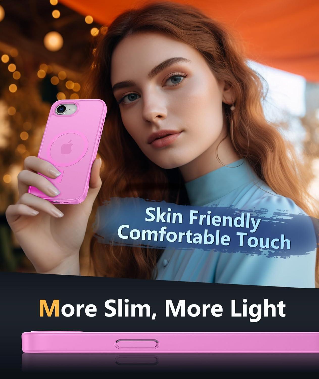 imageFNTCASE for iPhone 15 Pro Case Compatible with Magsafe Translucent Matte Magnetic Phone Cover Military Grade Drop Protection Shockproof Protective Cases BlackPink