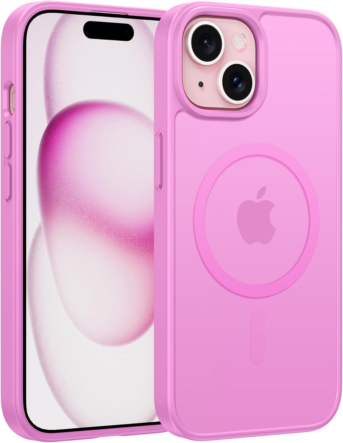 imageFNTCASE for iPhone 15 Pro Case Compatible with Magsafe Translucent Matte Magnetic Phone Cover Military Grade Drop Protection Shockproof Protective Cases BlackPink