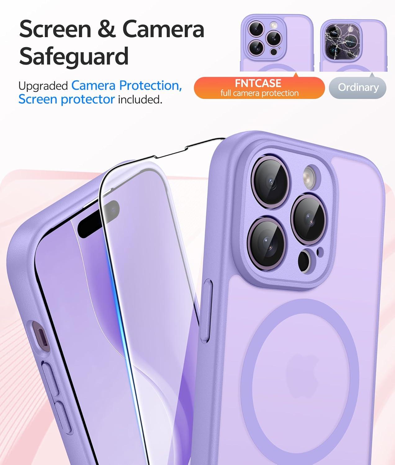 imageFNTCASE for iPhone 15 Pro Case Compatible with Magsafe Translucent Matte Magnetic Phone Cover Military Grade Drop Protection Shockproof Protective Cases BlackLight Purple