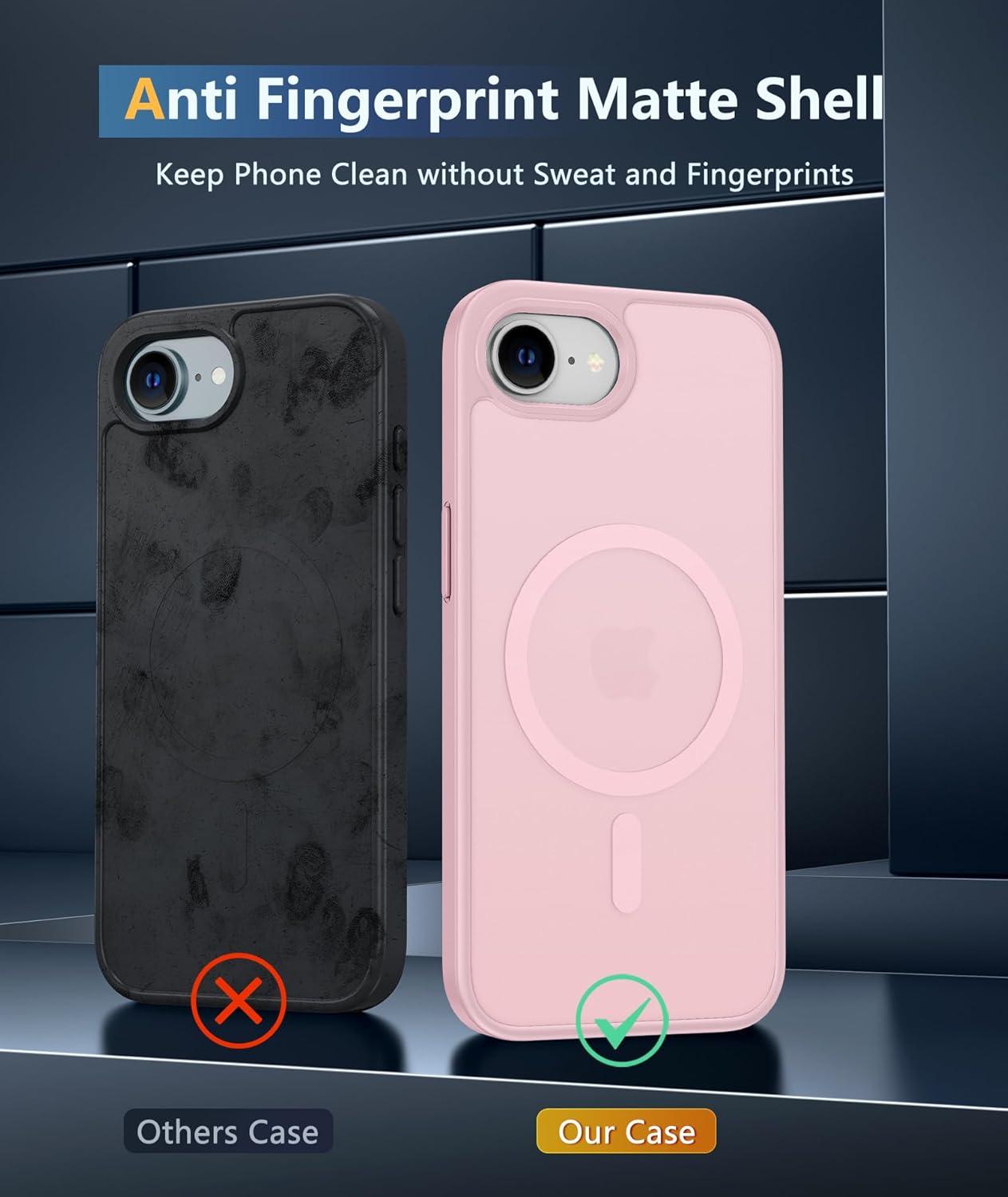 imageFNTCASE for iPhone 15 Pro Case Compatible with Magsafe Translucent Matte Magnetic Phone Cover Military Grade Drop Protection Shockproof Protective Cases BlackLight Pink