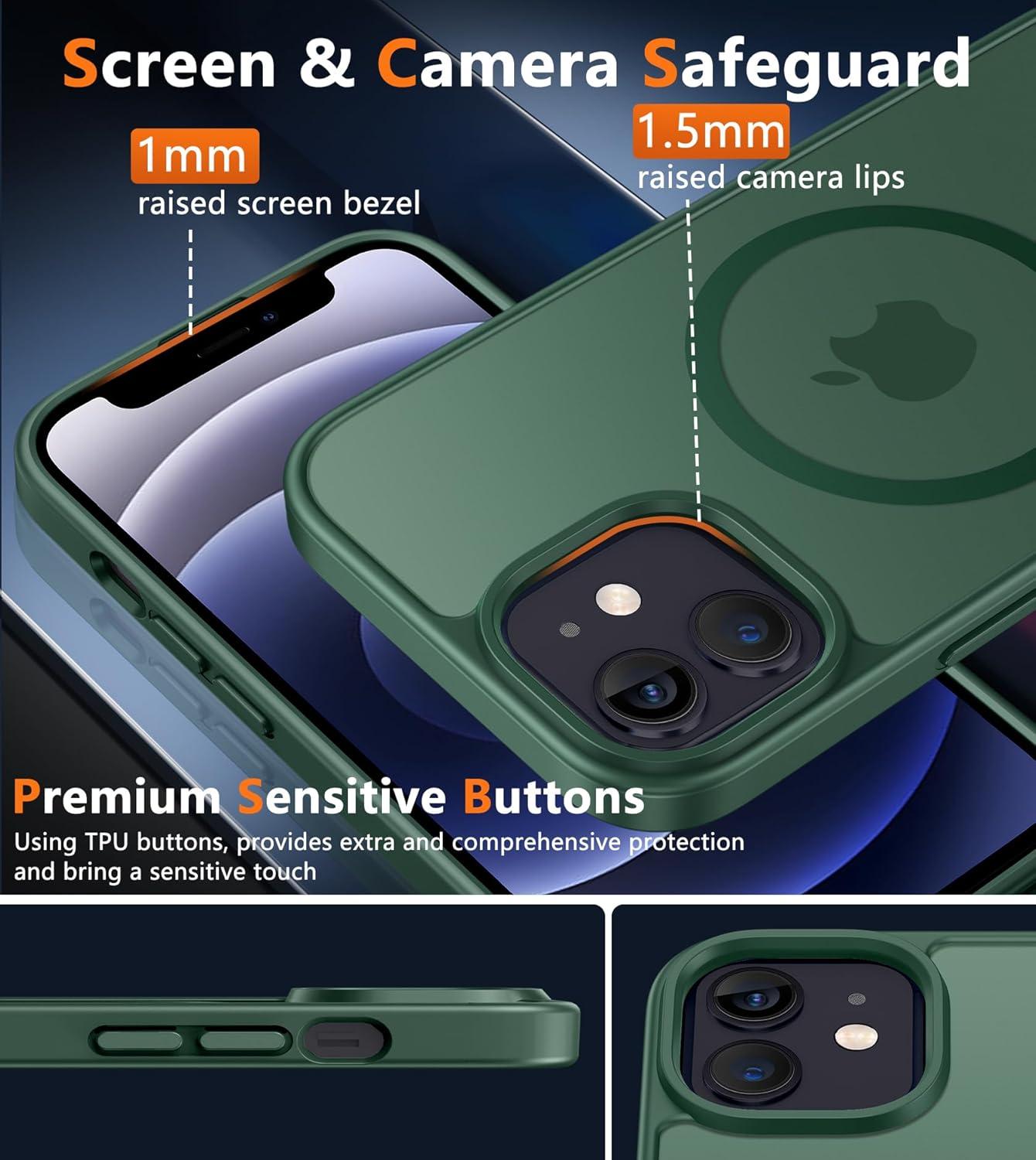 imageFNTCASE for iPhone 15 Pro Case Compatible with Magsafe Translucent Matte Magnetic Phone Cover Military Grade Drop Protection Shockproof Protective Cases BlackGreen