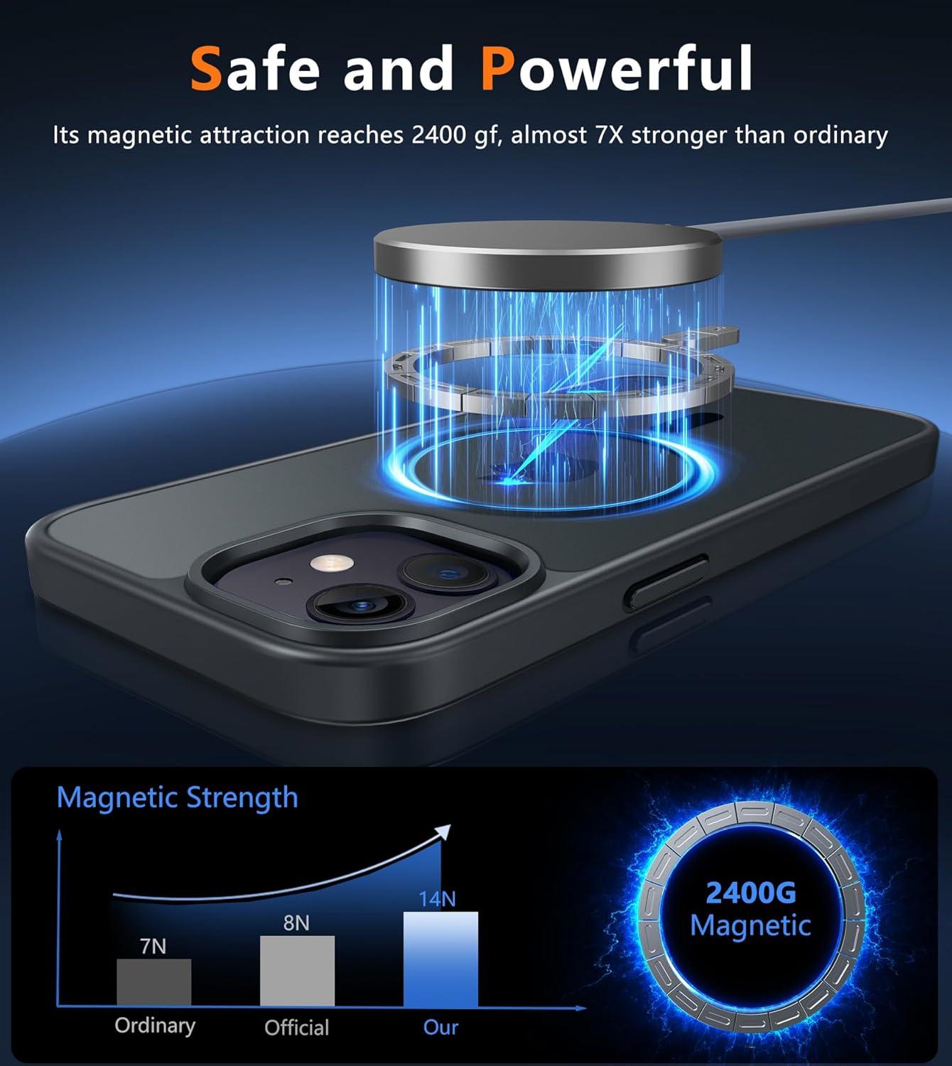 imageFNTCASE for iPhone 15 Pro Case Compatible with Magsafe Translucent Matte Magnetic Phone Cover Military Grade Drop Protection Shockproof Protective Cases BlackBlack