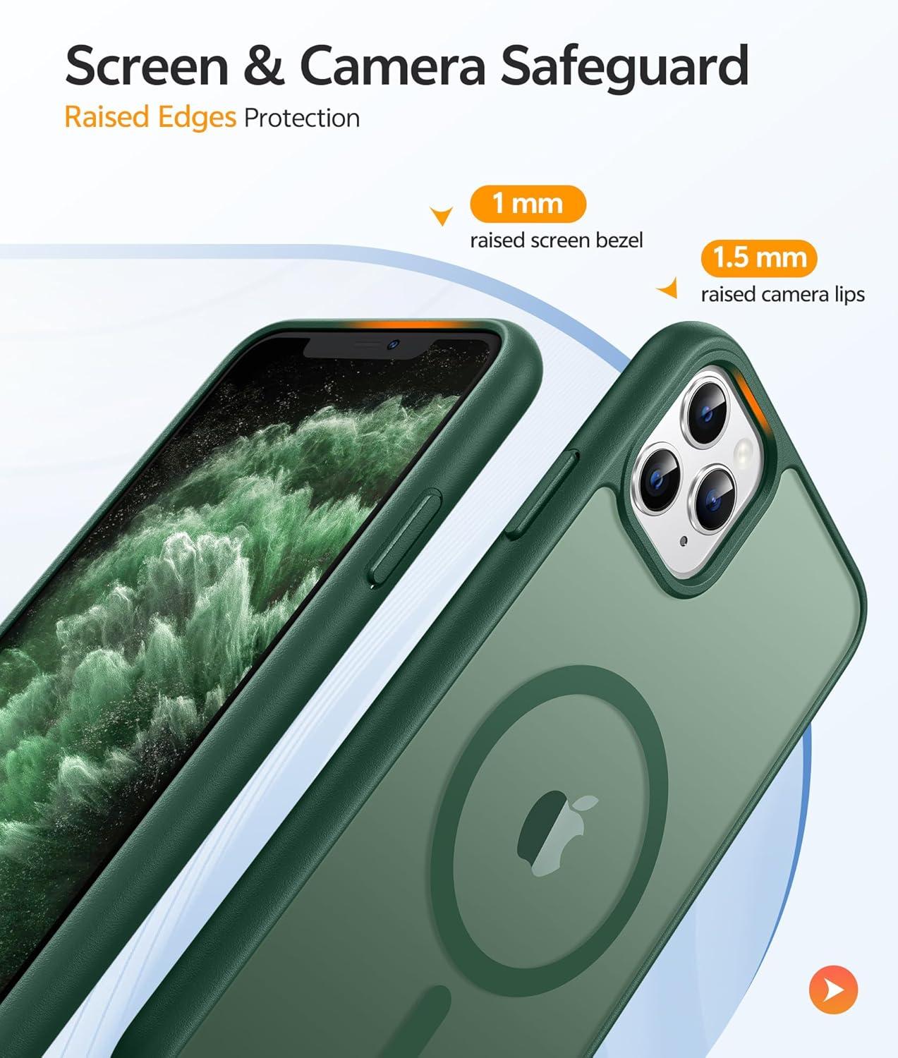 imageFNTCASE for iPhone 15 Pro Case Compatible with Magsafe Translucent Matte Magnetic Phone Cover Military Grade Drop Protection Shockproof Protective Cases BlackGreen