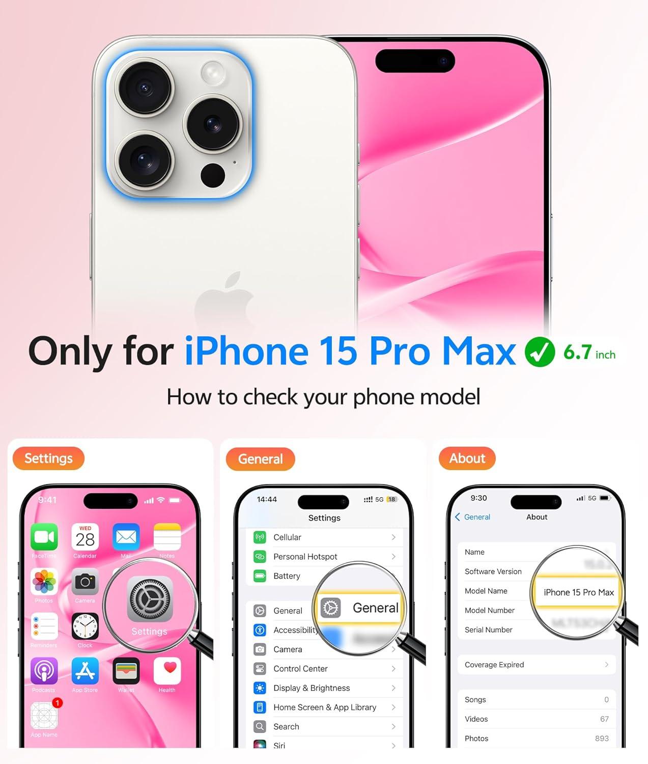 imageFNTCASE for iPhone 15 Pro Case Compatible with Magsafe Translucent Matte Magnetic Phone Cover Military Grade Drop Protection Shockproof Protective Cases BlackHot Pink
