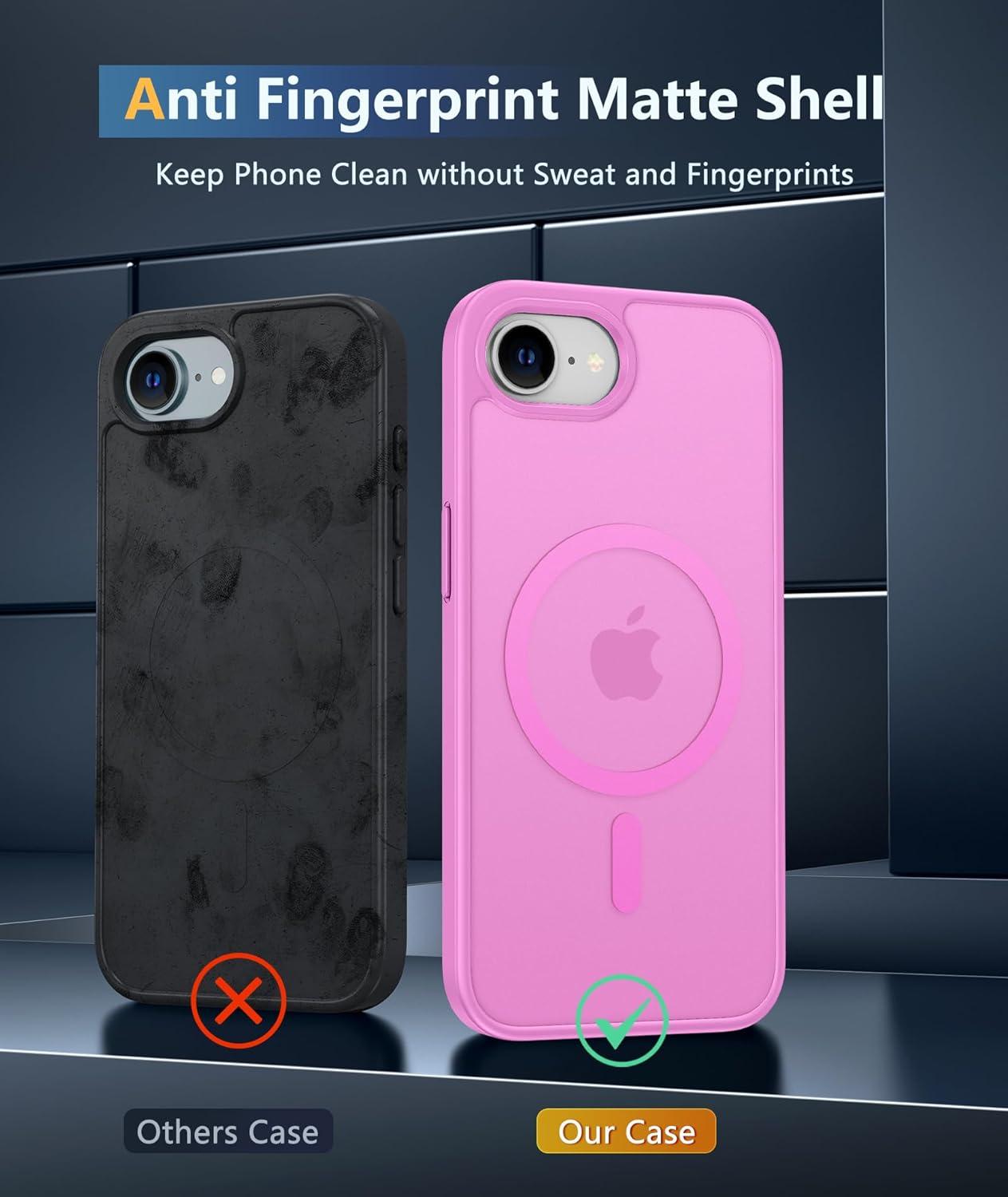 imageFNTCASE for iPhone 15 Pro Case Compatible with Magsafe Translucent Matte Magnetic Phone Cover Military Grade Drop Protection Shockproof Protective Cases BlackPink