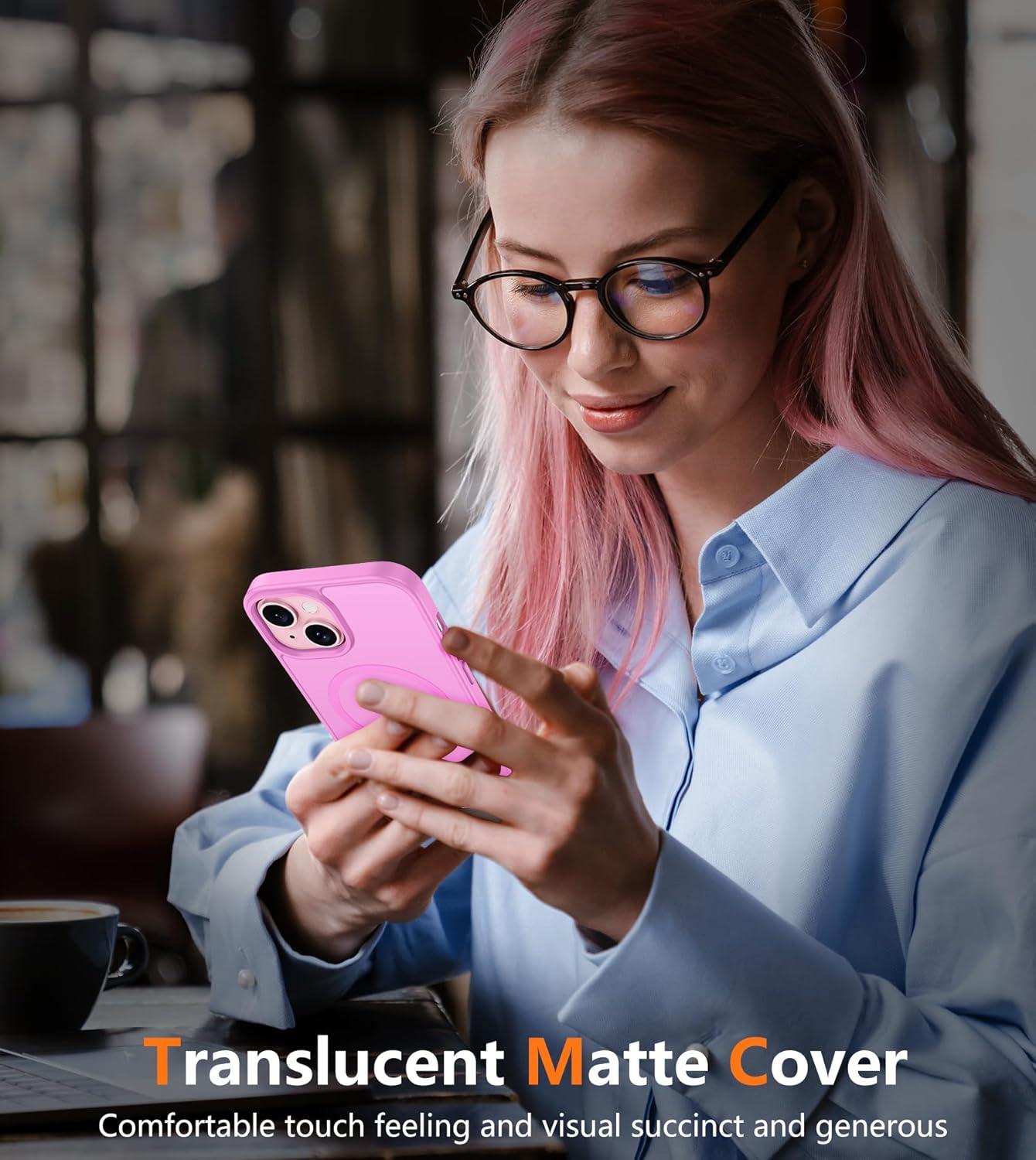 imageFNTCASE for iPhone 15 Pro Case Compatible with Magsafe Translucent Matte Magnetic Phone Cover Military Grade Drop Protection Shockproof Protective Cases BlackPink