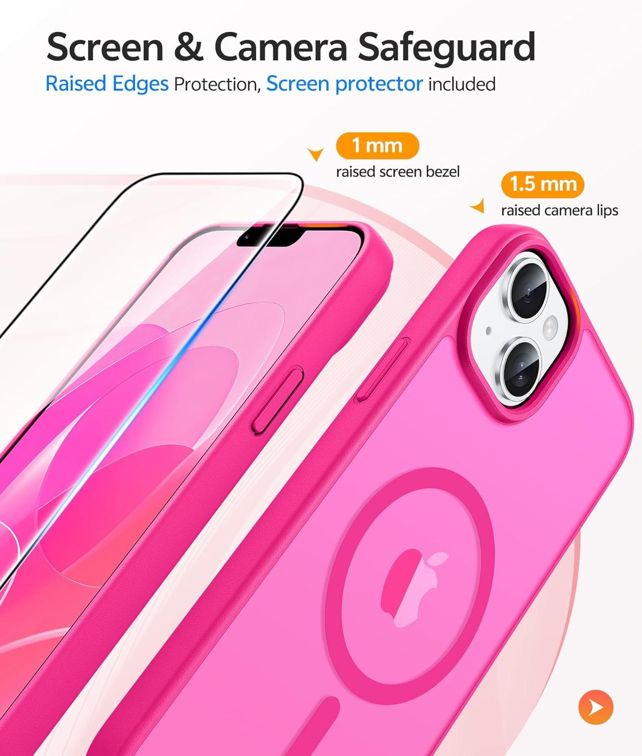 imageFNTCASE for iPhone 15 Pro Case Compatible with Magsafe Translucent Matte Magnetic Phone Cover Military Grade Drop Protection Shockproof Protective Cases BlackHot Pink