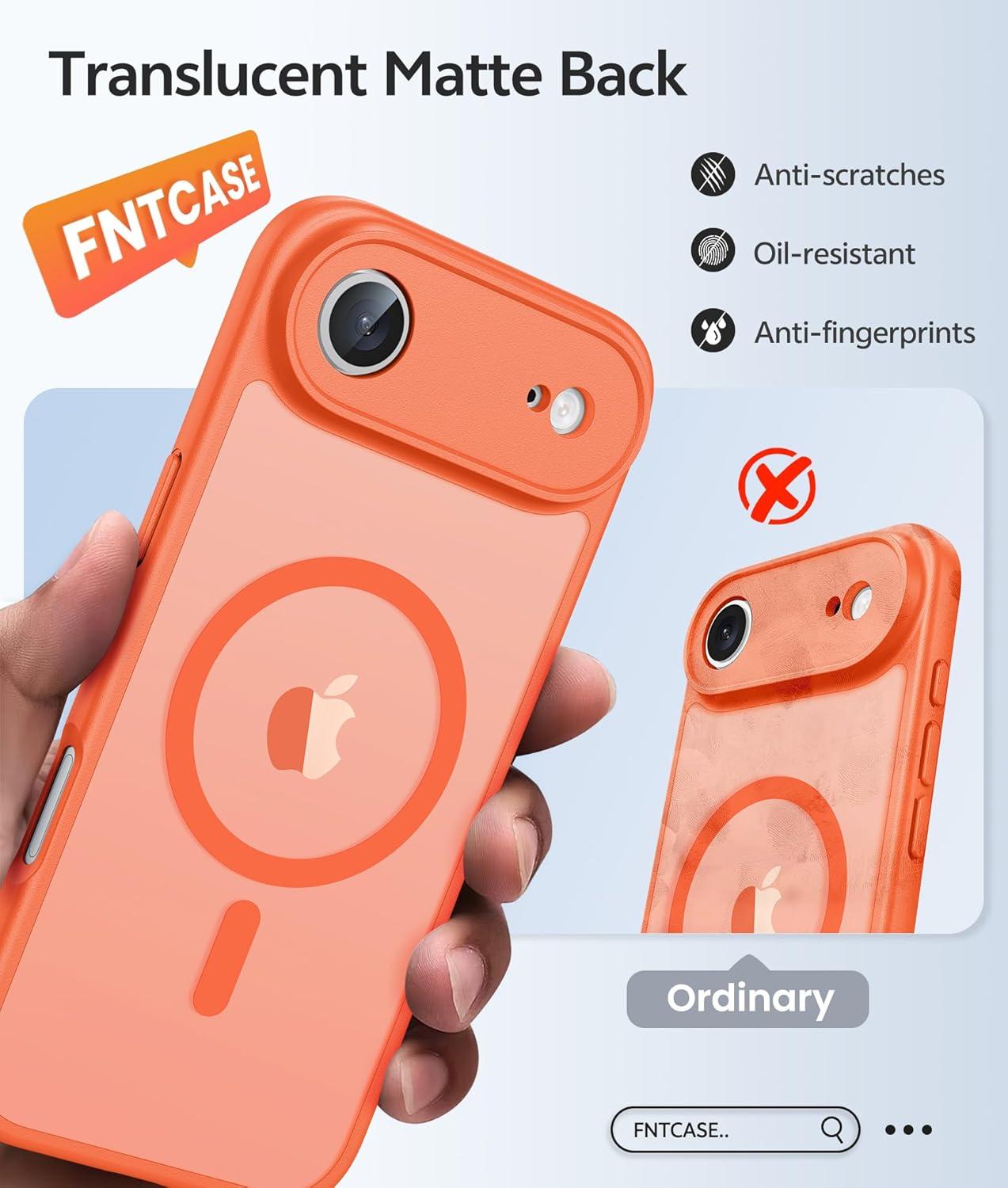imageFNTCASE for iPhone 15 Pro Case Compatible with Magsafe Translucent Matte Magnetic Phone Cover Military Grade Drop Protection Shockproof Protective Cases BlackOrange