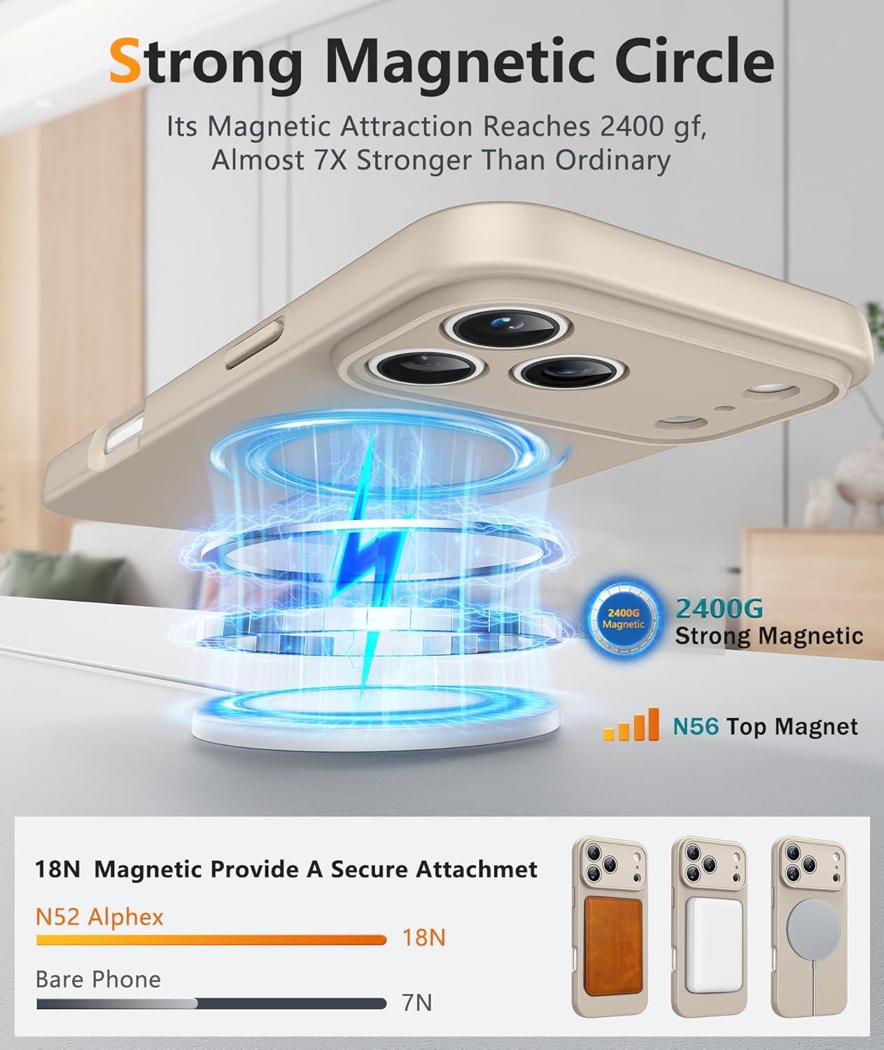 imageFNTCASE for iPhone 15 Pro Case Compatible with Magsafe Translucent Matte Magnetic Phone Cover Military Grade Drop Protection Shockproof Protective Cases BlackFull White