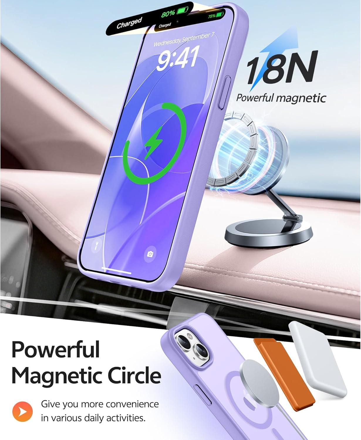 imageFNTCASE for iPhone 15 Pro Case Compatible with Magsafe Translucent Matte Magnetic Phone Cover Military Grade Drop Protection Shockproof Protective Cases BlackLight Purple
