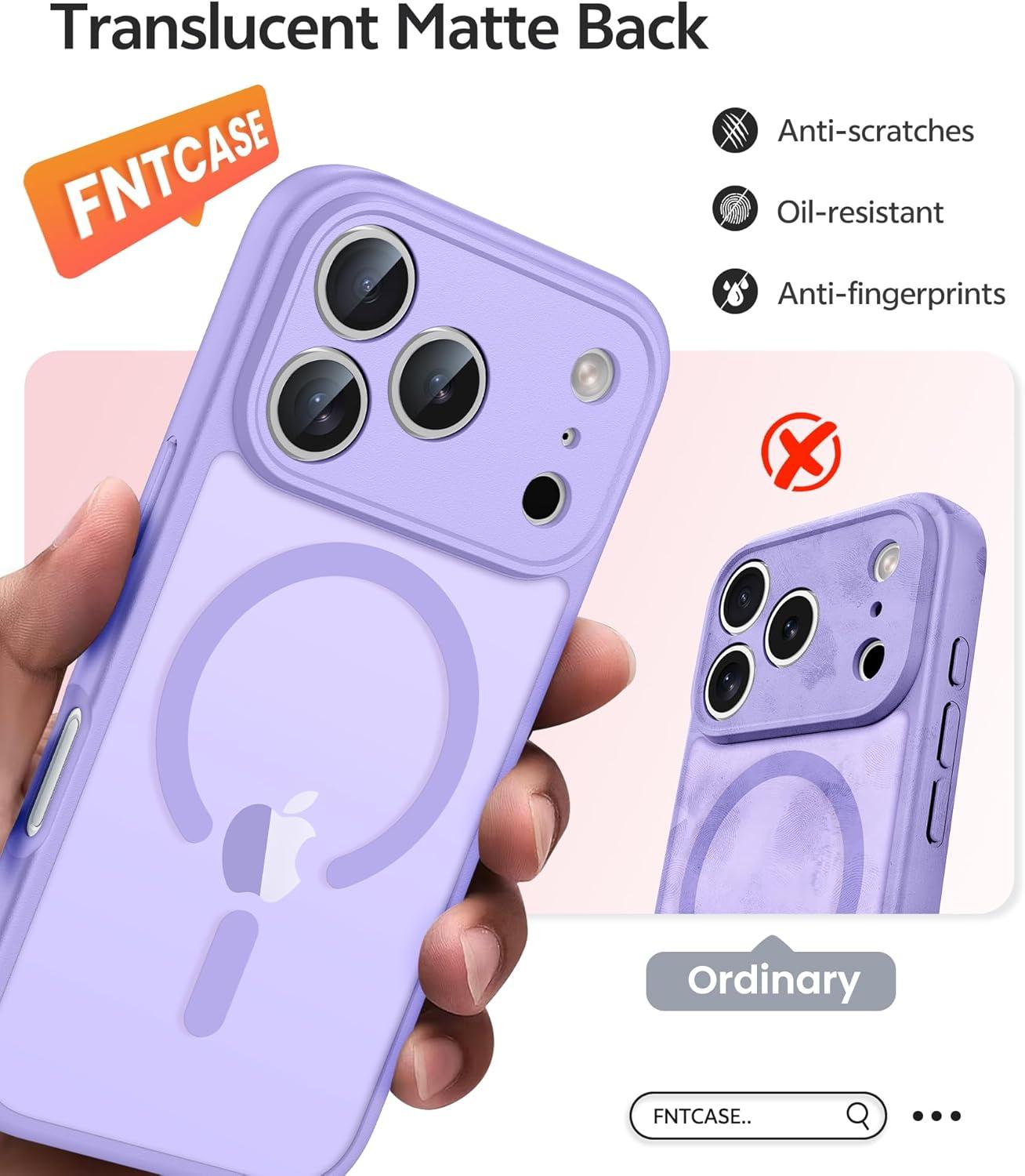 imageFNTCASE for iPhone 15 Pro Case Compatible with Magsafe Translucent Matte Magnetic Phone Cover Military Grade Drop Protection Shockproof Protective Cases BlackLight Purple