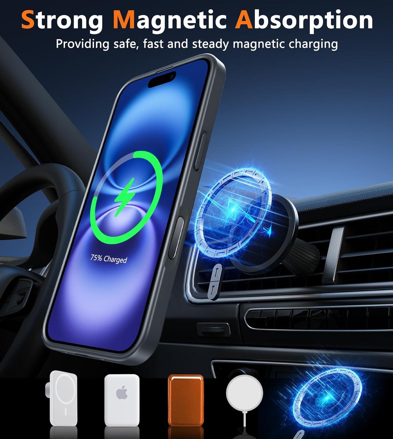 imageFNTCASE for iPhone 15 Pro Case Compatible with Magsafe Translucent Matte Magnetic Phone Cover Military Grade Drop Protection Shockproof Protective Cases BlackBlackT