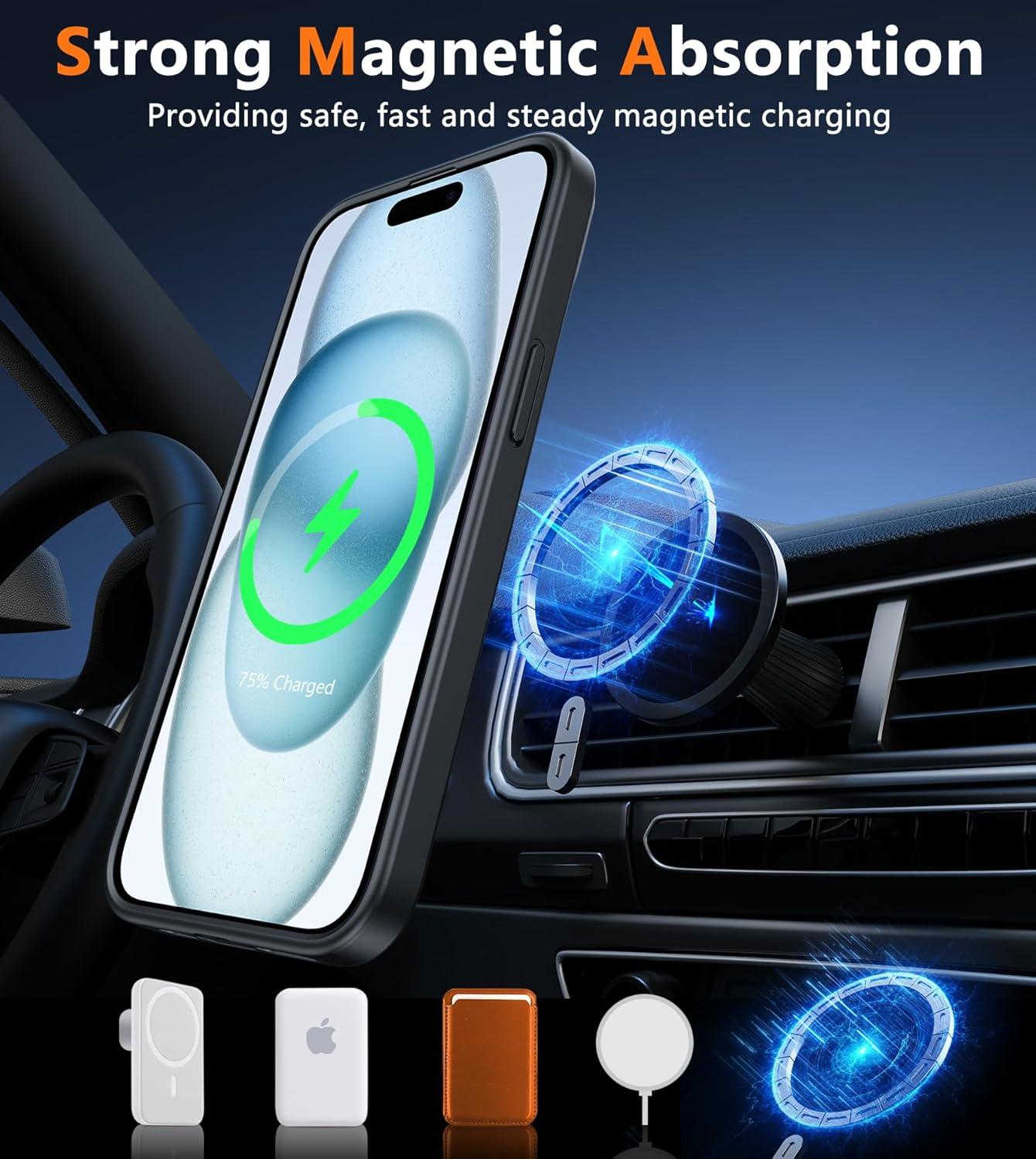 imageFNTCASE for iPhone 15 Pro Case Compatible with Magsafe Translucent Matte Magnetic Phone Cover Military Grade Drop Protection Shockproof Protective Cases BlackBlack