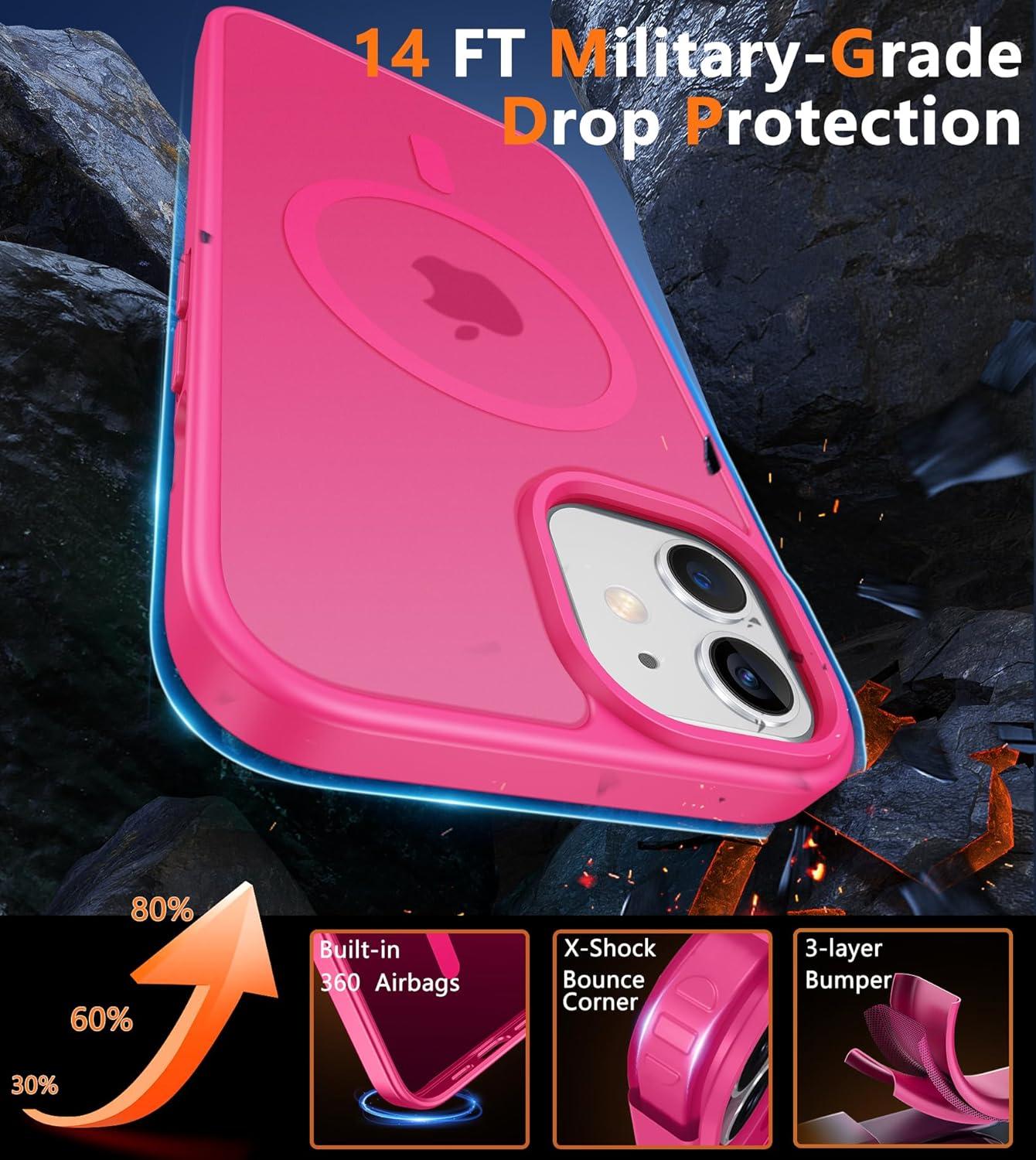 imageFNTCASE for iPhone 15 Pro Case Compatible with Magsafe Translucent Matte Magnetic Phone Cover Military Grade Drop Protection Shockproof Protective Cases BlackHot Pink