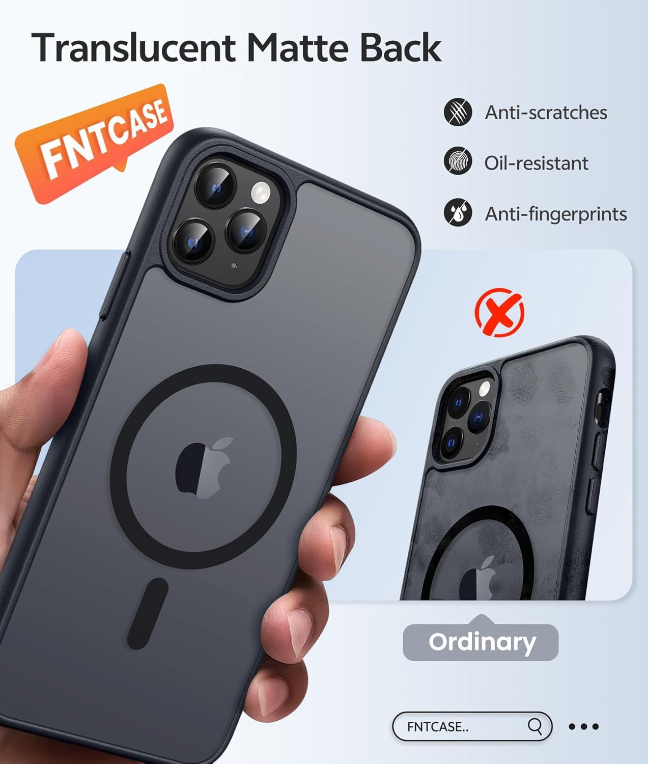 imageFNTCASE for iPhone 15 Pro Case Compatible with Magsafe Translucent Matte Magnetic Phone Cover Military Grade Drop Protection Shockproof Protective Cases BlackBlack