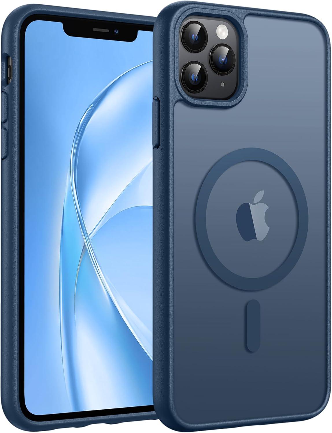 imageFNTCASE for iPhone 15 Pro Case Compatible with Magsafe Translucent Matte Magnetic Phone Cover Military Grade Drop Protection Shockproof Protective Cases BlackBlue