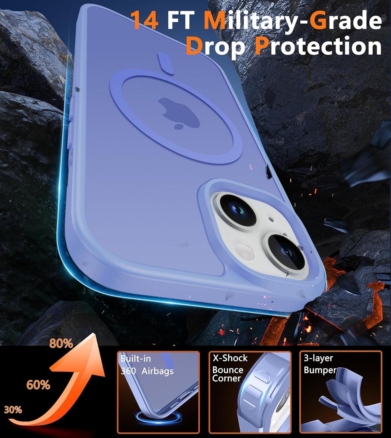 imageFNTCASE for iPhone 15 Pro Case Compatible with Magsafe Translucent Matte Magnetic Phone Cover Military Grade Drop Protection Shockproof Protective Cases BlackLight Purple