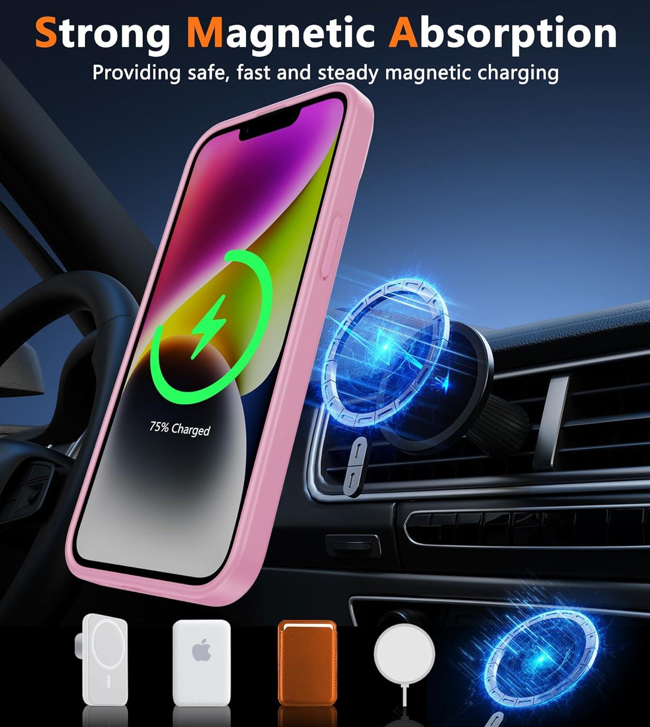 imageFNTCASE for iPhone 15 Pro Case Compatible with Magsafe Translucent Matte Magnetic Phone Cover Military Grade Drop Protection Shockproof Protective Cases BlackLight Pink