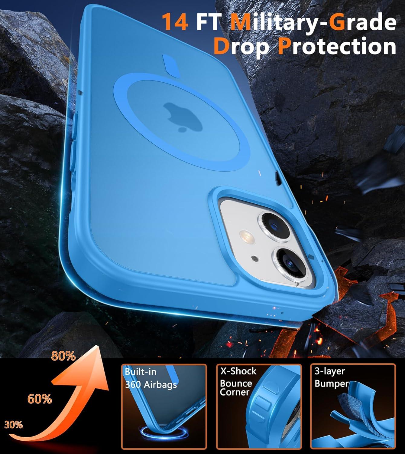 imageFNTCASE for iPhone 15 Pro Case Compatible with Magsafe Translucent Matte Magnetic Phone Cover Military Grade Drop Protection Shockproof Protective Cases BlackIce Blue