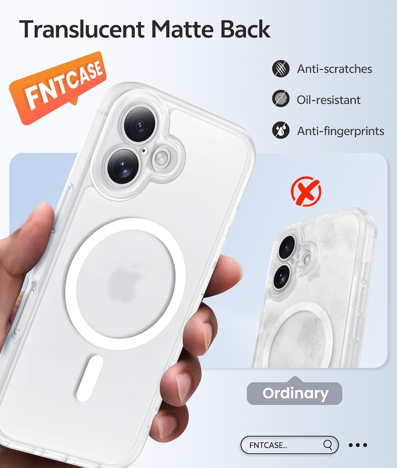 imageFNTCASE for iPhone 15 Pro Case Compatible with Magsafe Translucent Matte Magnetic Phone Cover Military Grade Drop Protection Shockproof Protective Cases BlackWhite