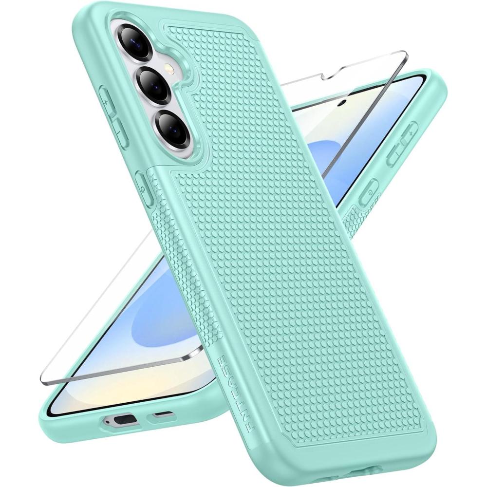 imageFNTCASE for Samsung Galaxy S26 Plus Case Military Grade Drop Protection 14ft Drop Tested Screen Protector Included AntiSlip AntiFingerprint Dual Layer Shockproof Phone Case Cover Mint Green