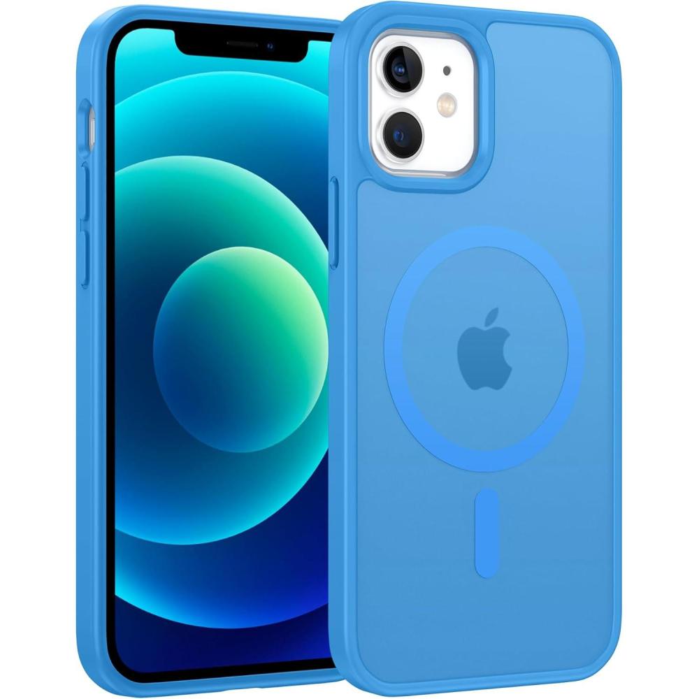 imageFNTCASE for iPhone 15 Pro Case Compatible with Magsafe Translucent Matte Magnetic Phone Cover Military Grade Drop Protection Shockproof Protective Cases BlackIce Blue